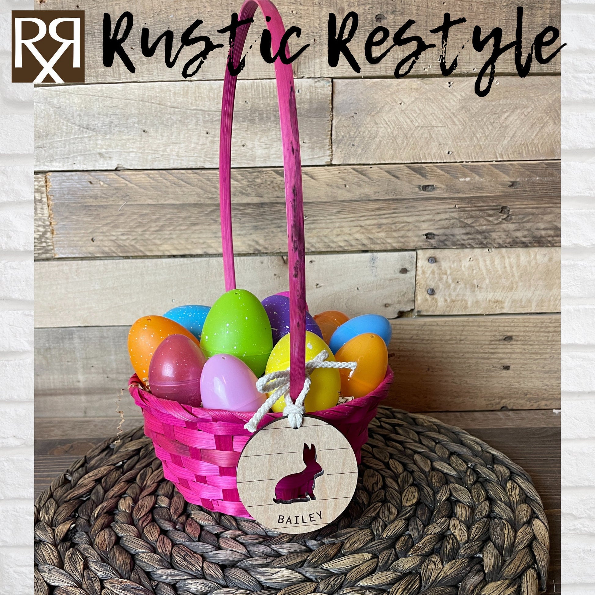 Custom wooden Easter Basket Bunny personalized name Tags