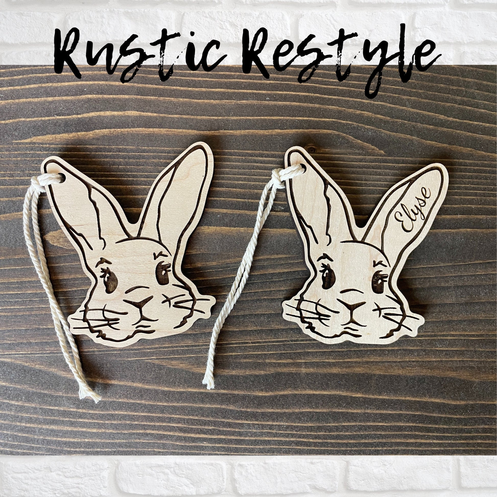 Custom wooden Easter Basket Bunny with glasses personalized name Tags