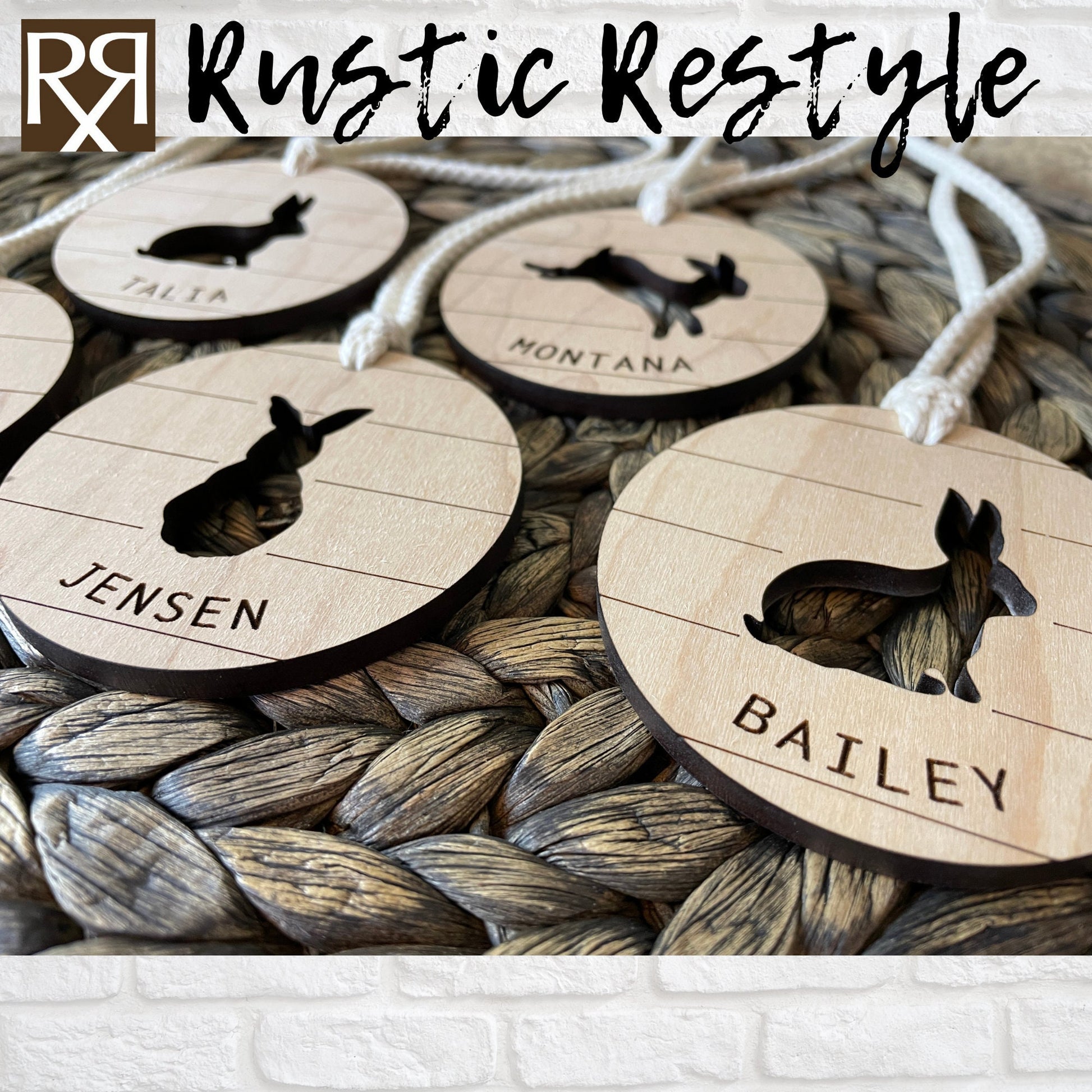 Custom wooden Easter Basket Bunny personalized name Tags