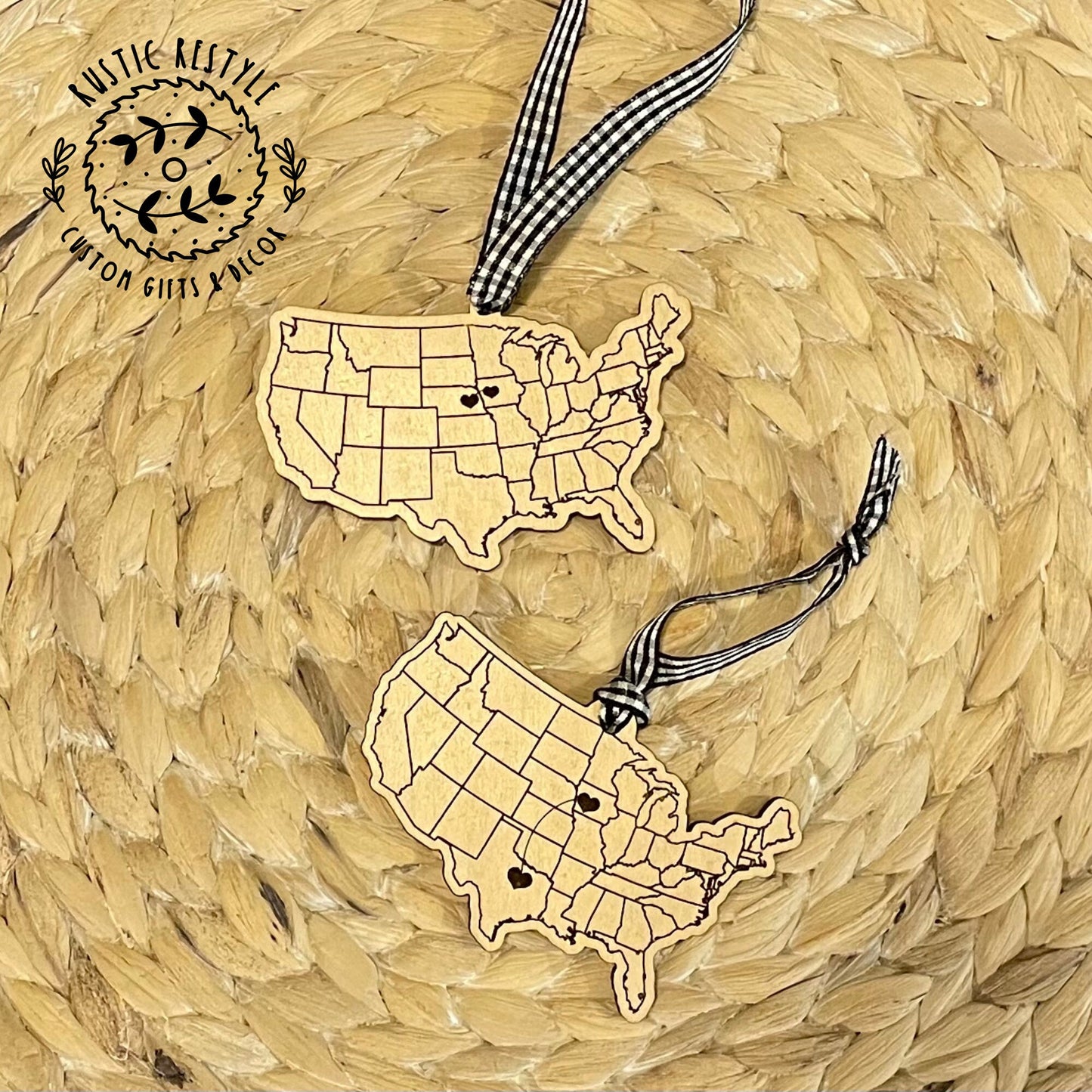 Long distance wooden ornament, Pick your states
