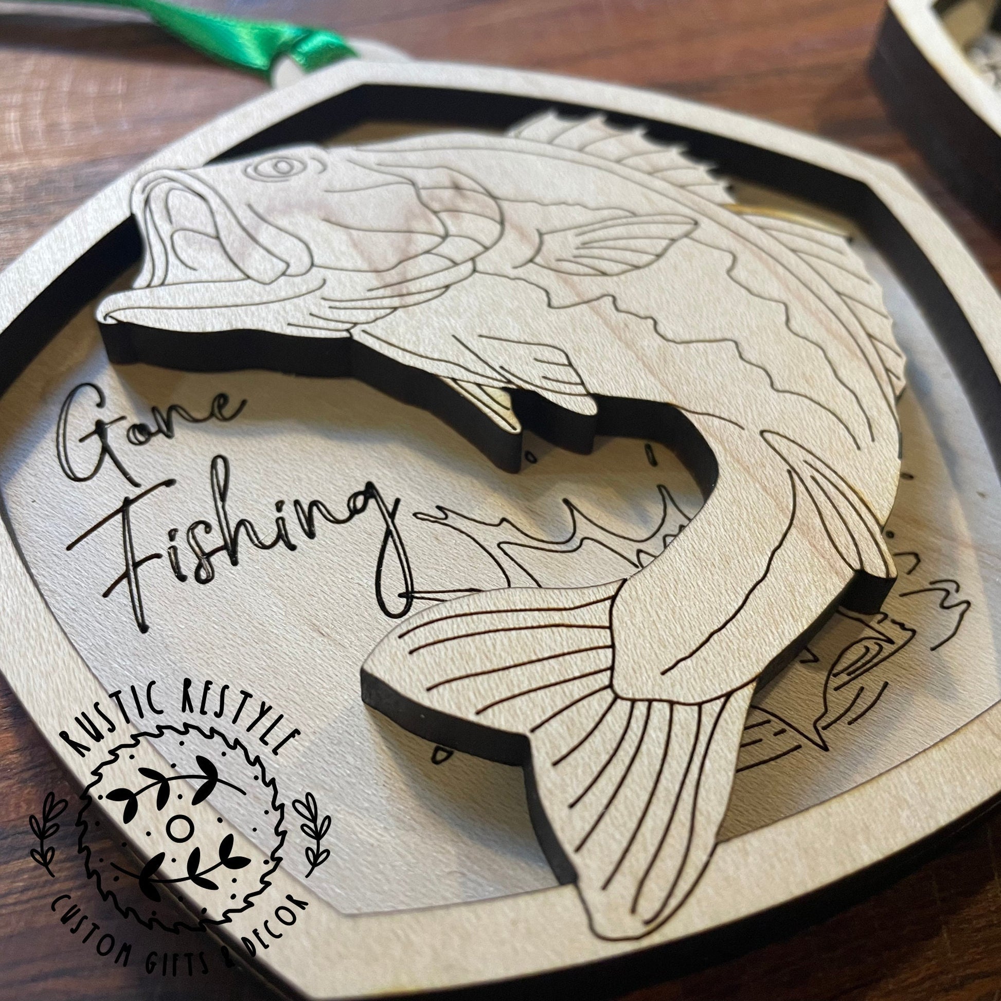 Gone fishing Bass fish Engraved tree Ornament, Housewarming gift, Laser Engraved, Christmas