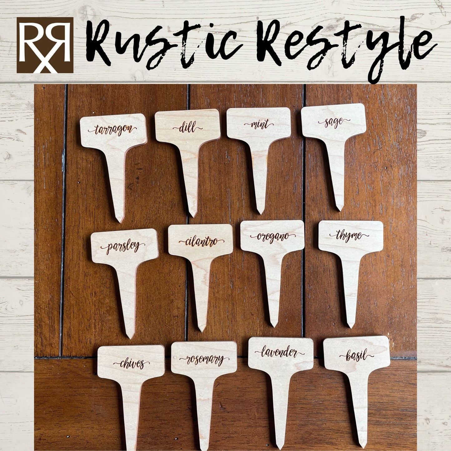 Set of 12 plant herb garden markers, wood plant tags
