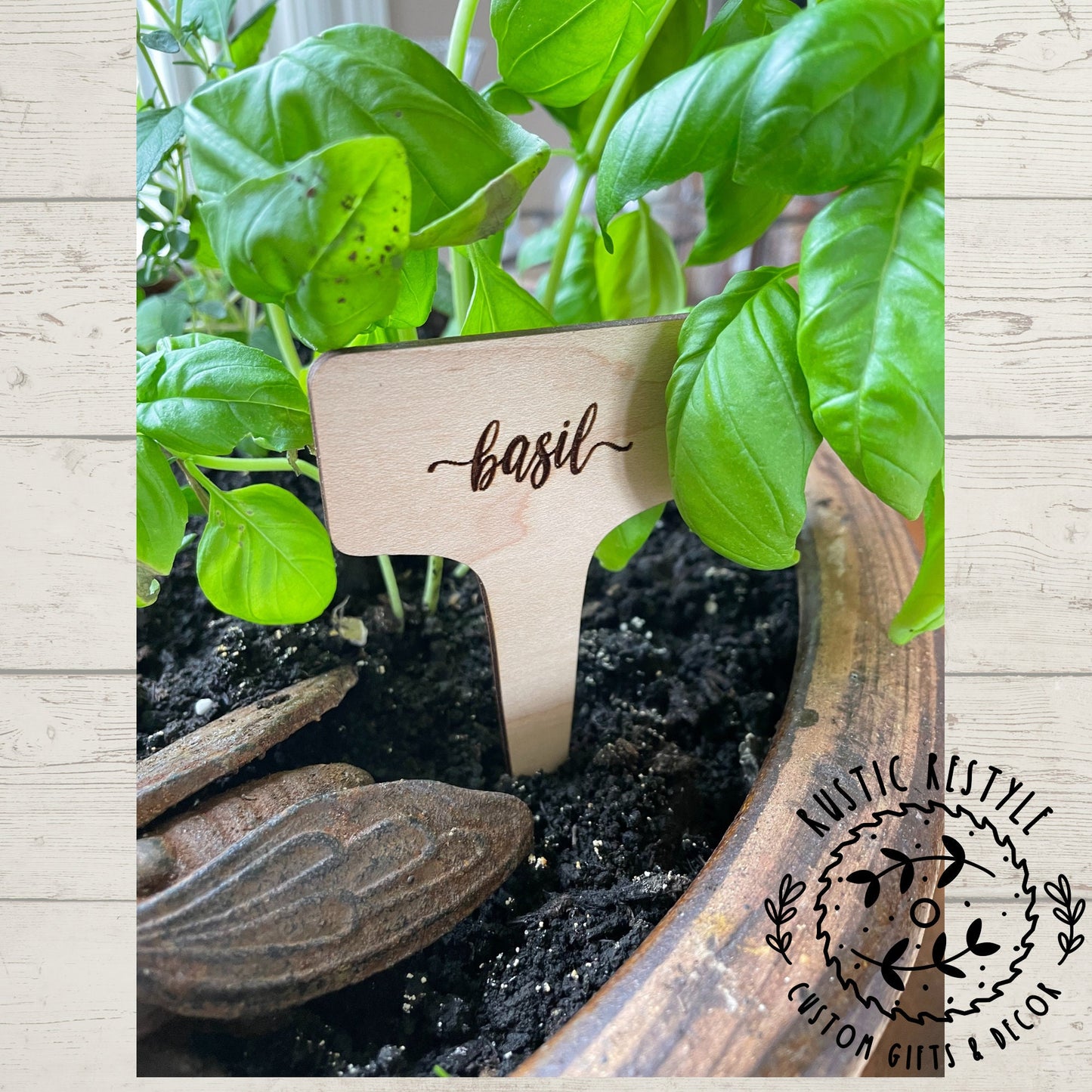 Set of 12 plant herb garden markers, wood plant tags