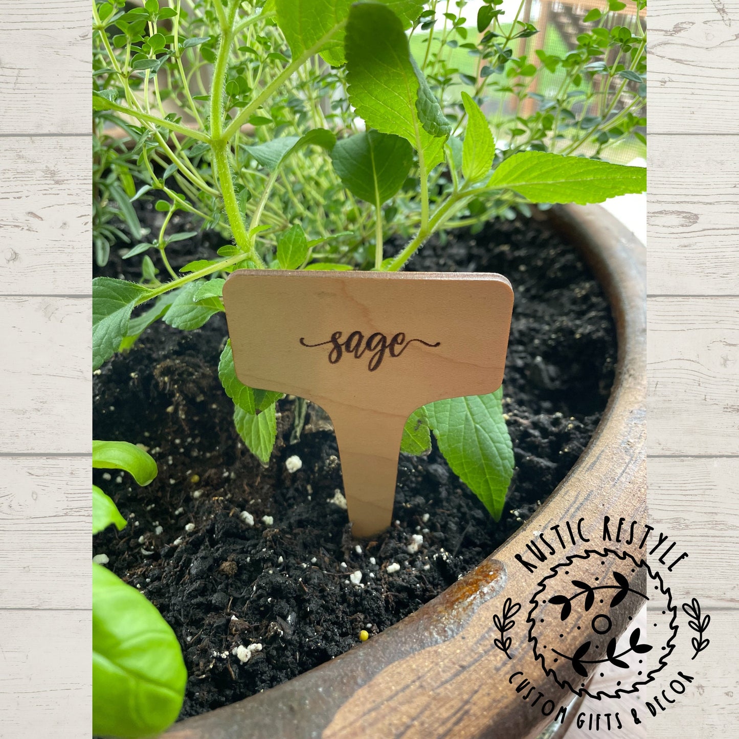 Set of 12 plant herb garden markers, wood plant tags