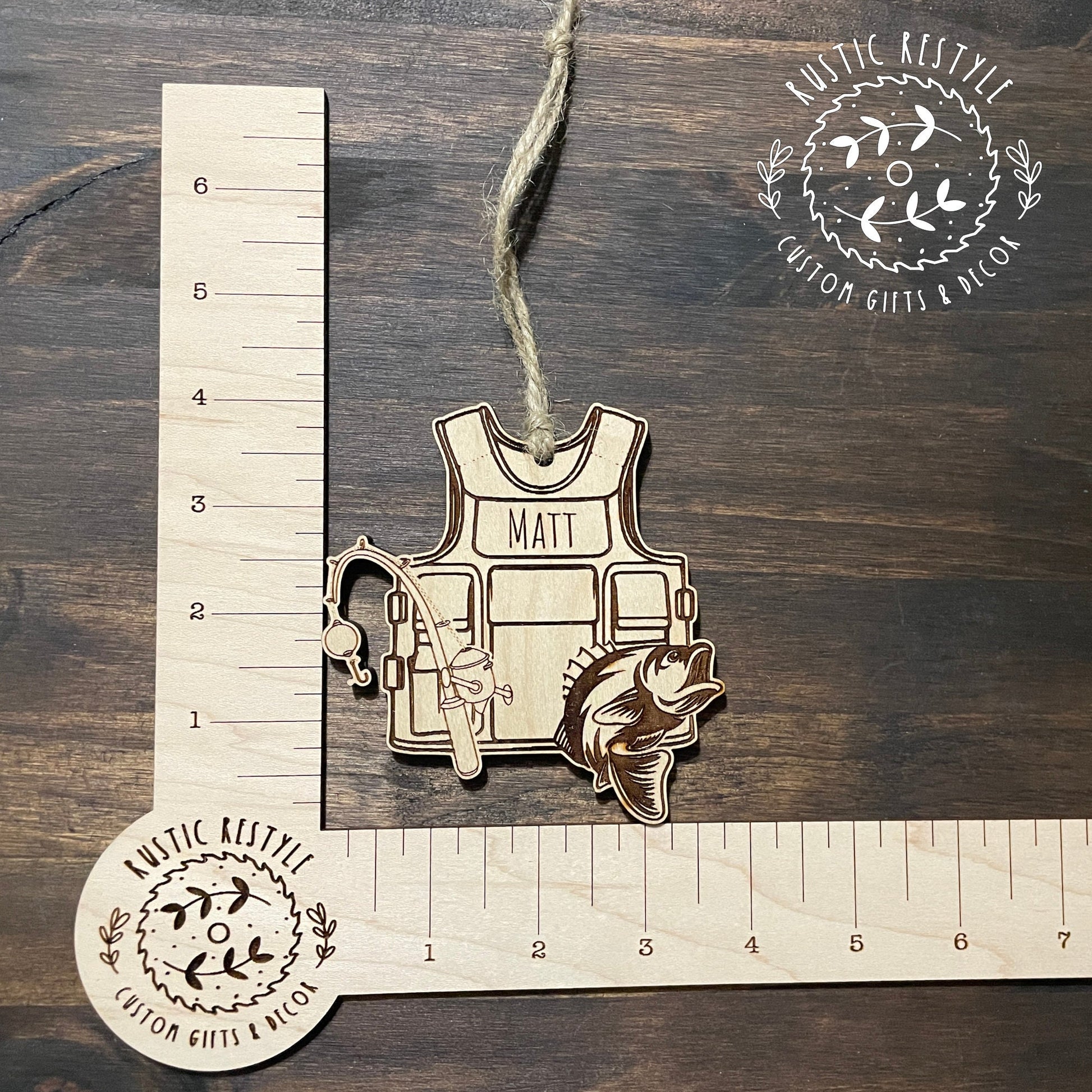 Fishing vest ornament, Personalized fishing vest with bass Christmas tree ornament