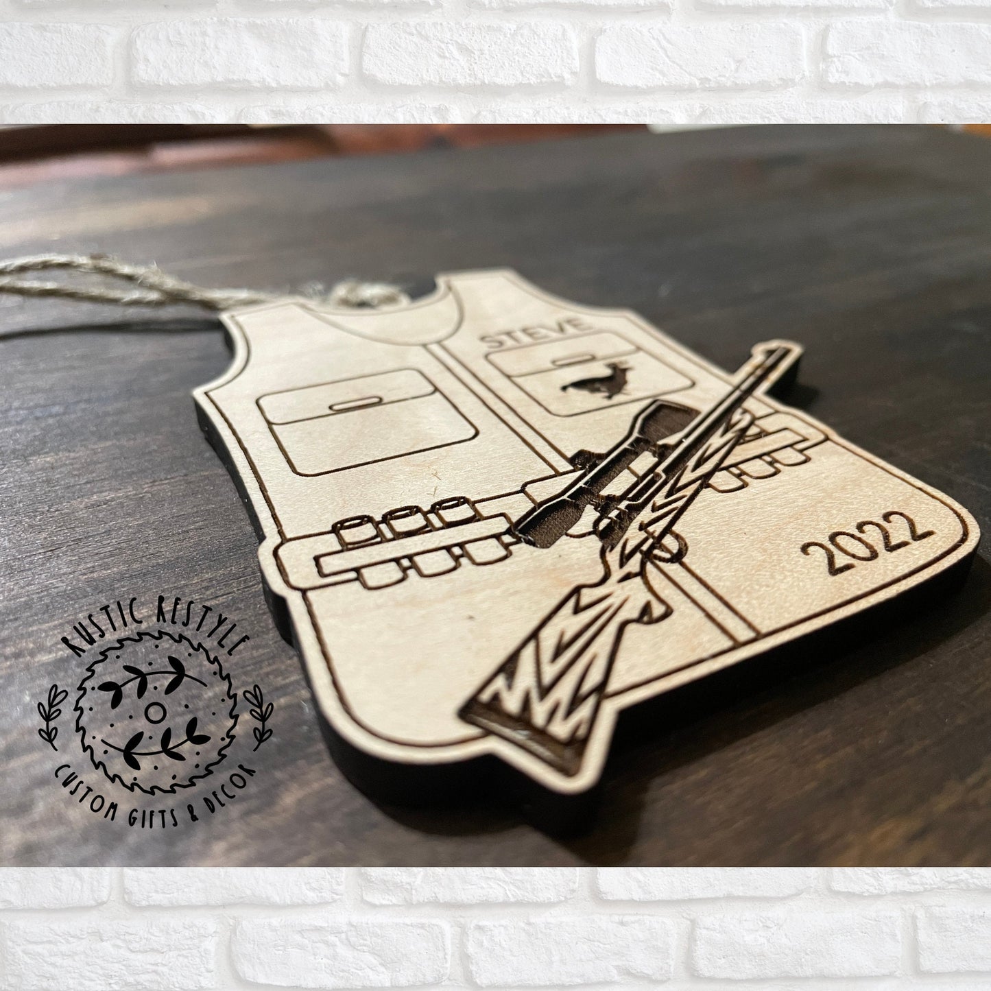 Deer hunting vest ornament, Personalized hunting vest with gun Christmas tree ornament