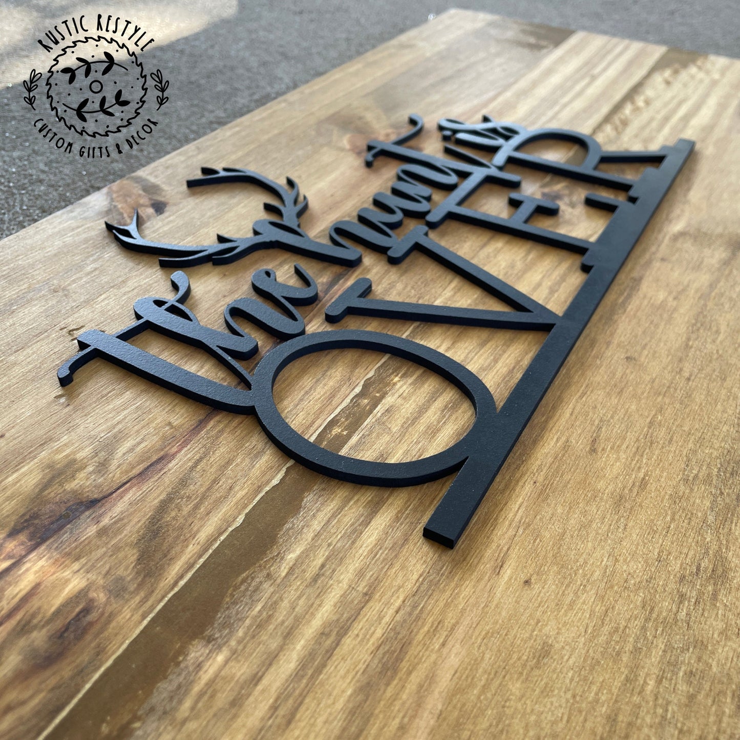 The Hunt is over, wooden signable wedding Guestbook alternative