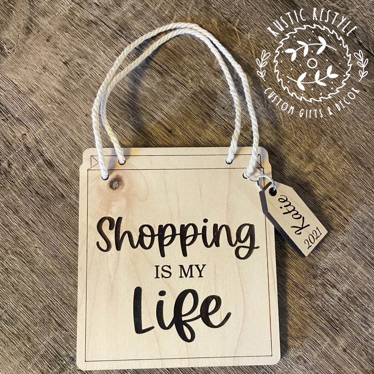 Shopping bag ornaments, shopping gift bags with name tag