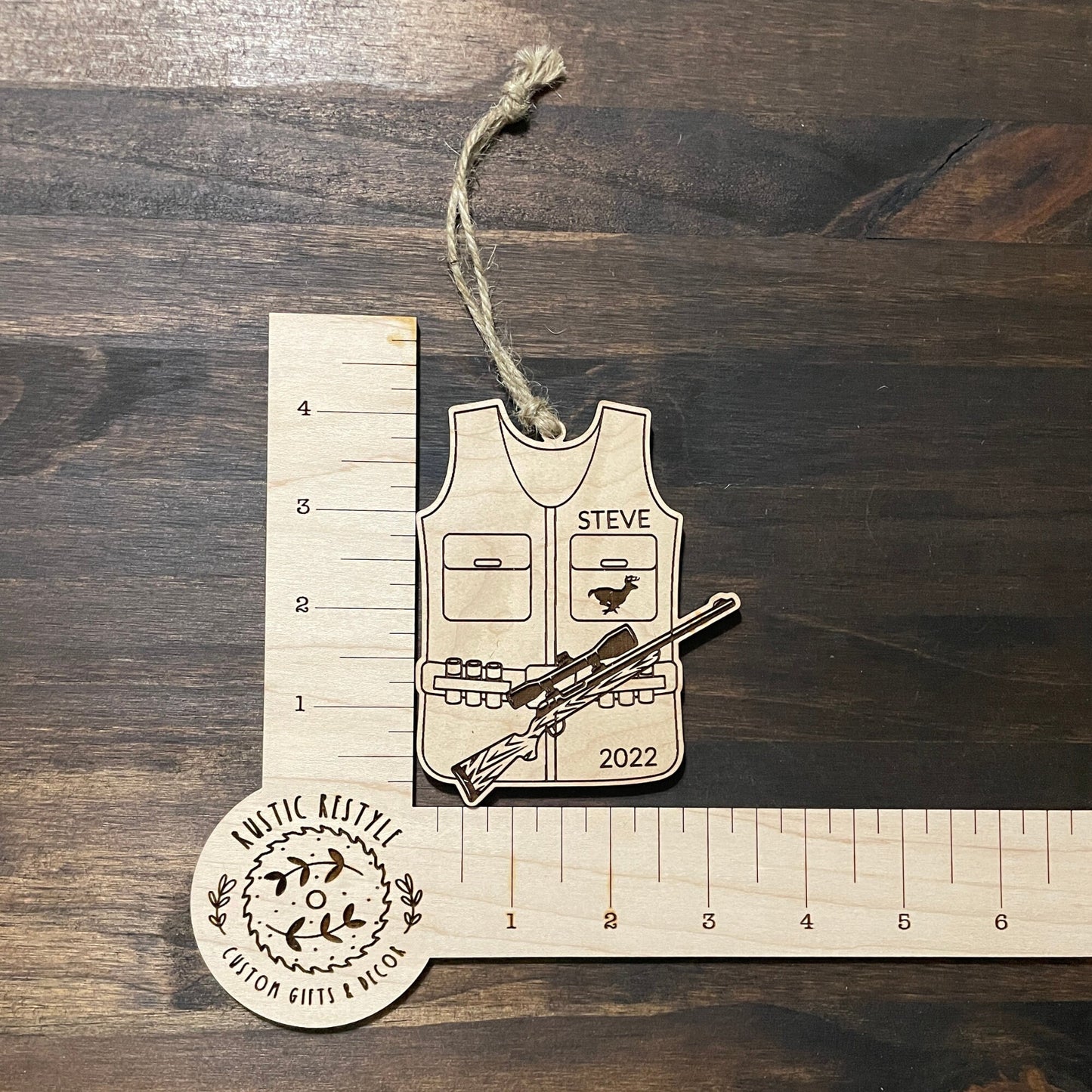 Deer hunting vest ornament, Personalized hunting vest with gun Christmas tree ornament