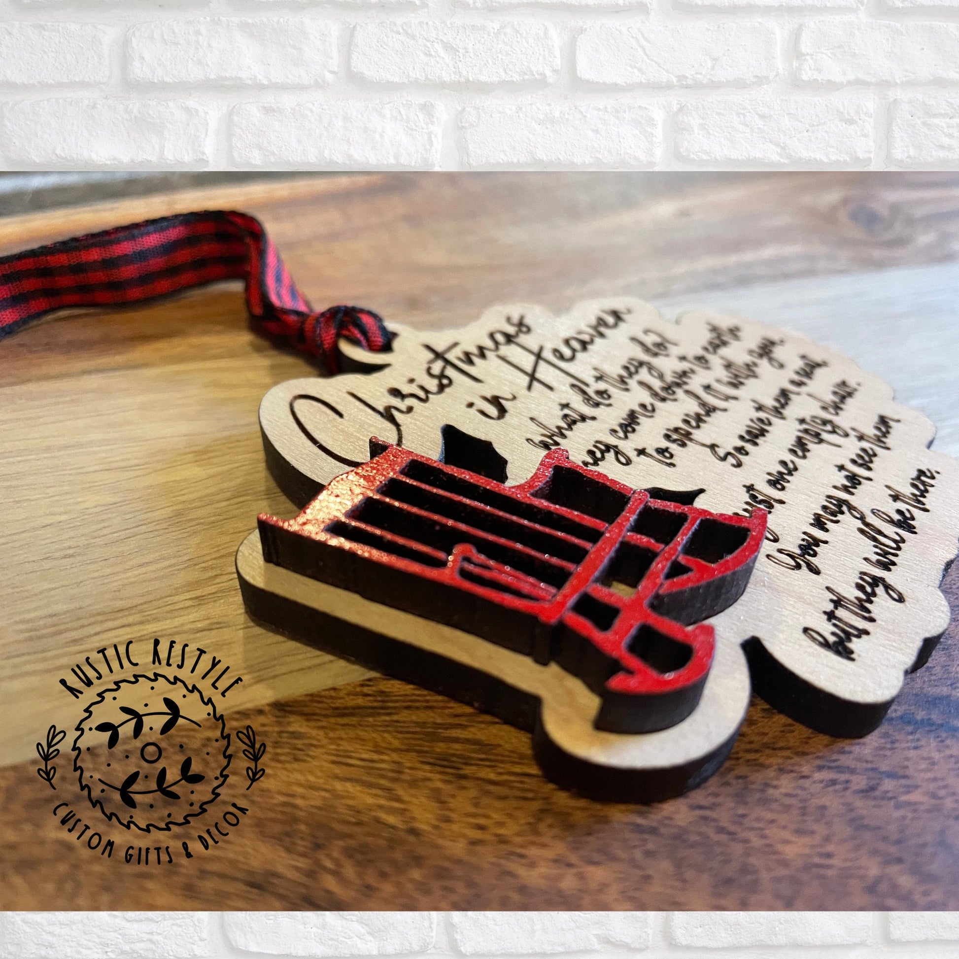 Christmas in heaven chair ornament, wooden Red chair Christmas tree ornament