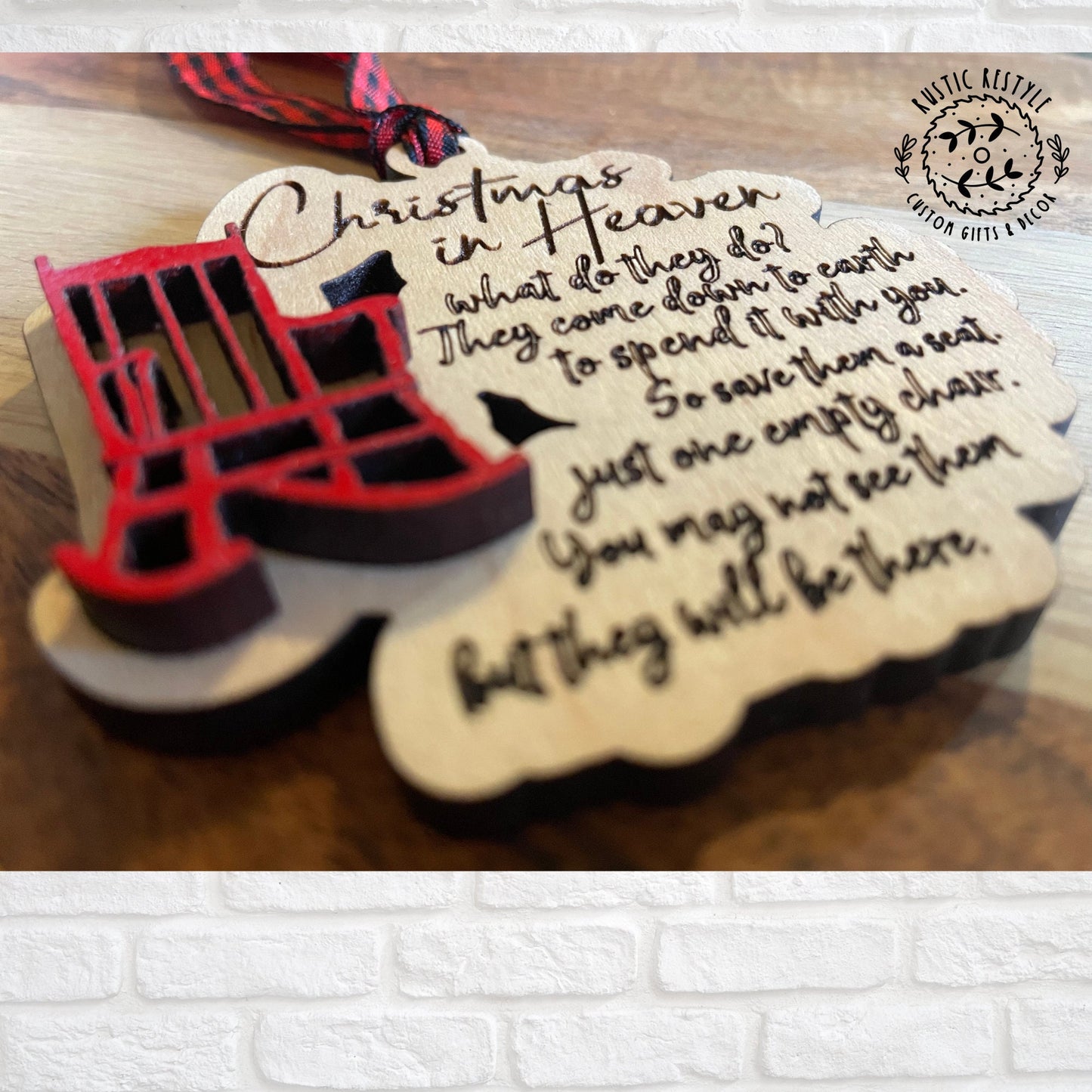 Christmas in heaven chair ornament, wooden Red chair Christmas tree ornament