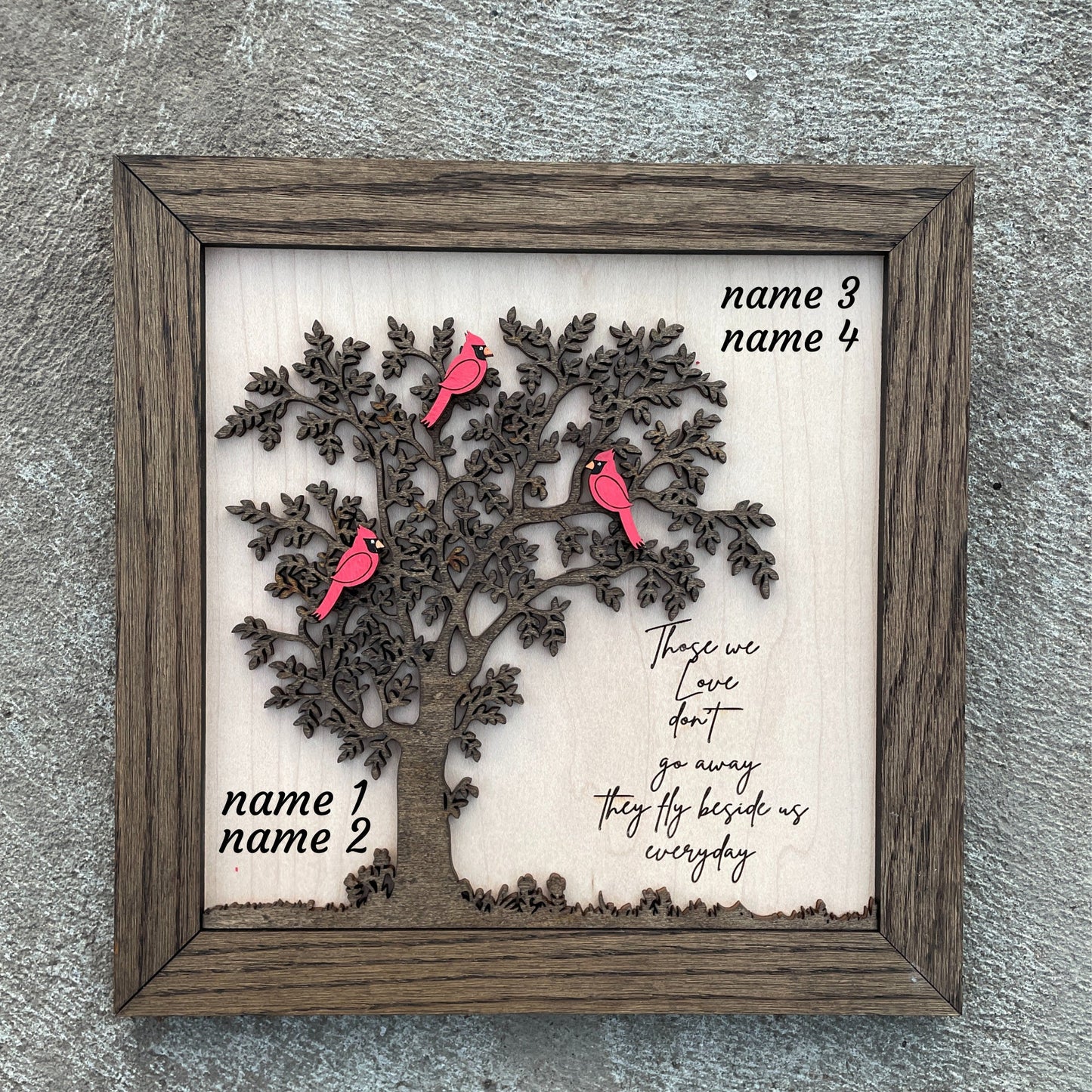 Memorial Hawk Remembrance Plaque, 10"x10" frame personalized with Engraved names