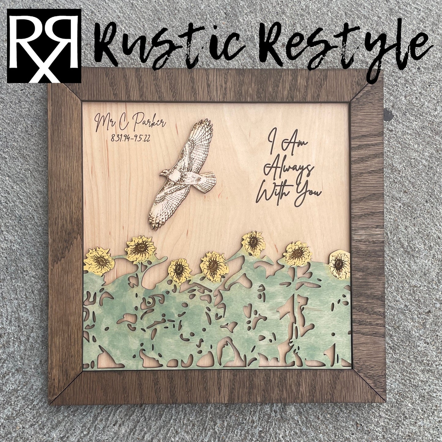 Memorial Hawk Remembrance Plaque, 10"x10" frame personalized with Engraved names