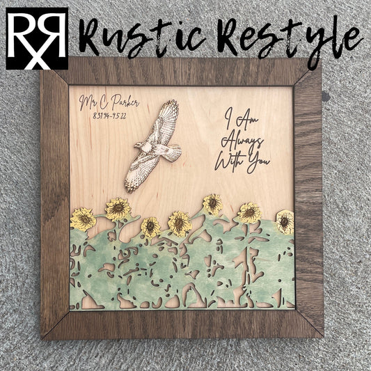 Memorial Hawk Remembrance Plaque, 10"x10" frame personalized with Engraved names