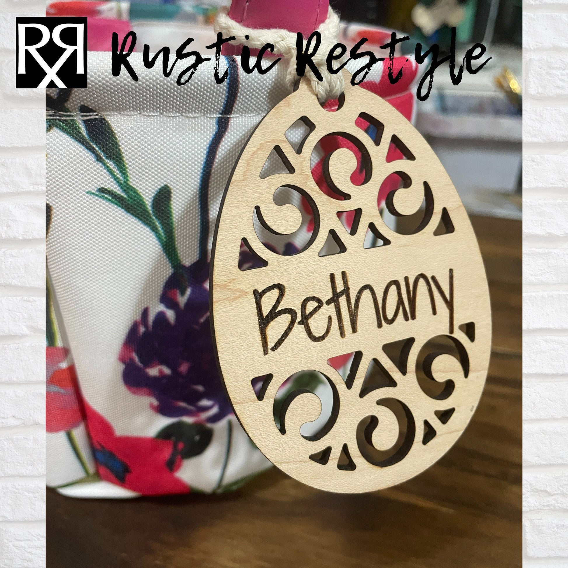 Custom wooden Easter Basket Bunny with glasses personalized name Tags
