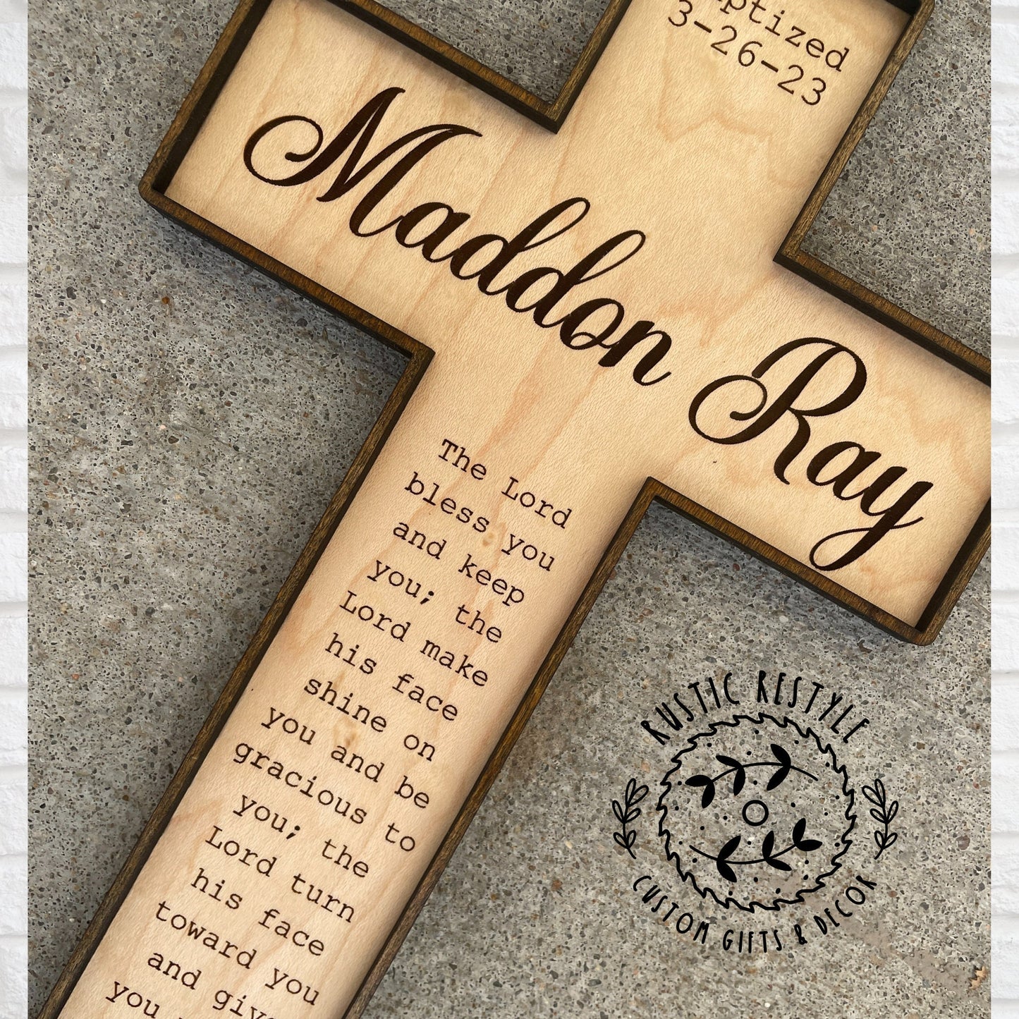 Christening Baptism sign, godparent or godchild present, Personalized Wood dedication cross