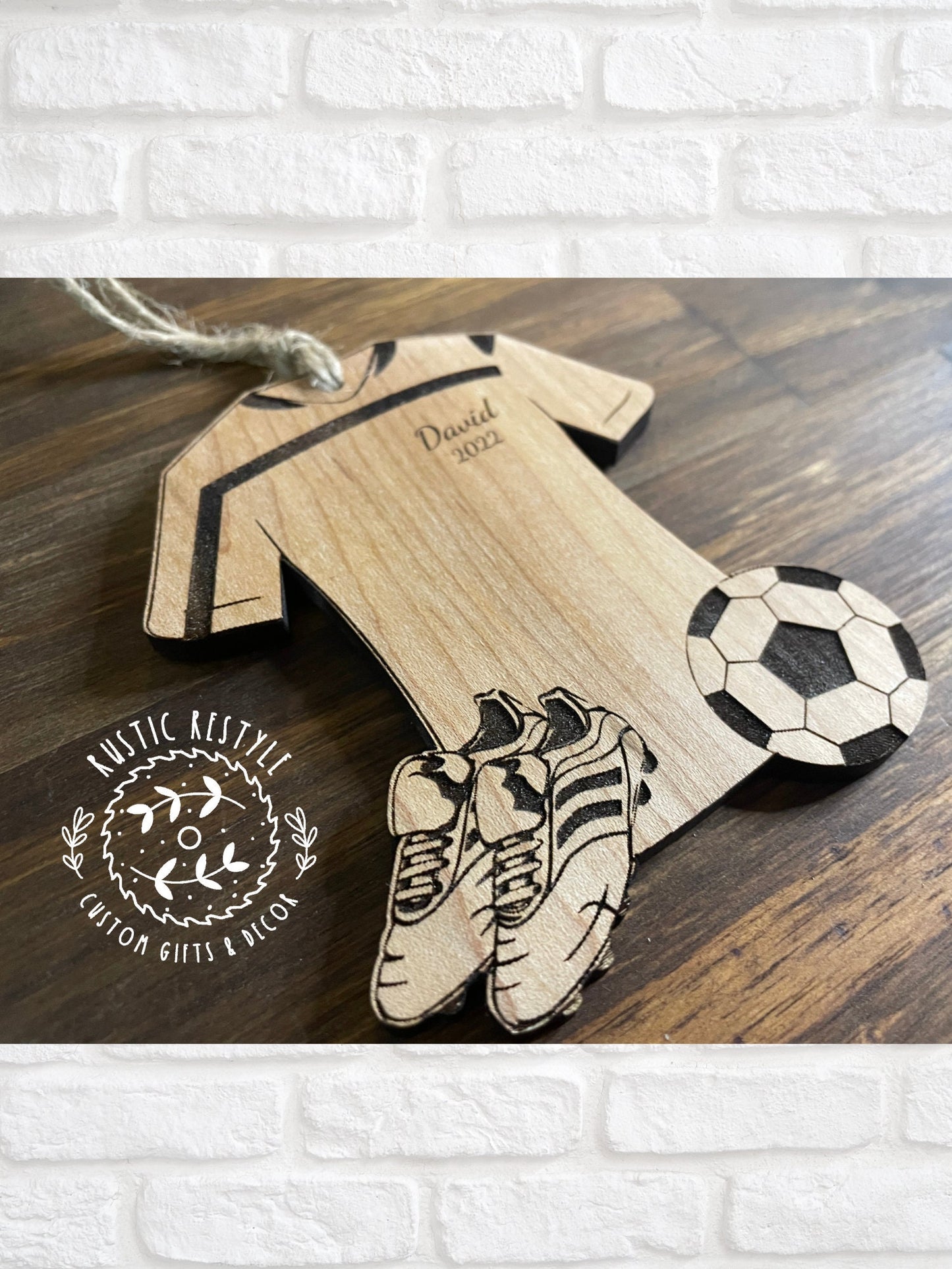 Soccer Ornament, Personalized soccer jersey with cleats and soccer ball