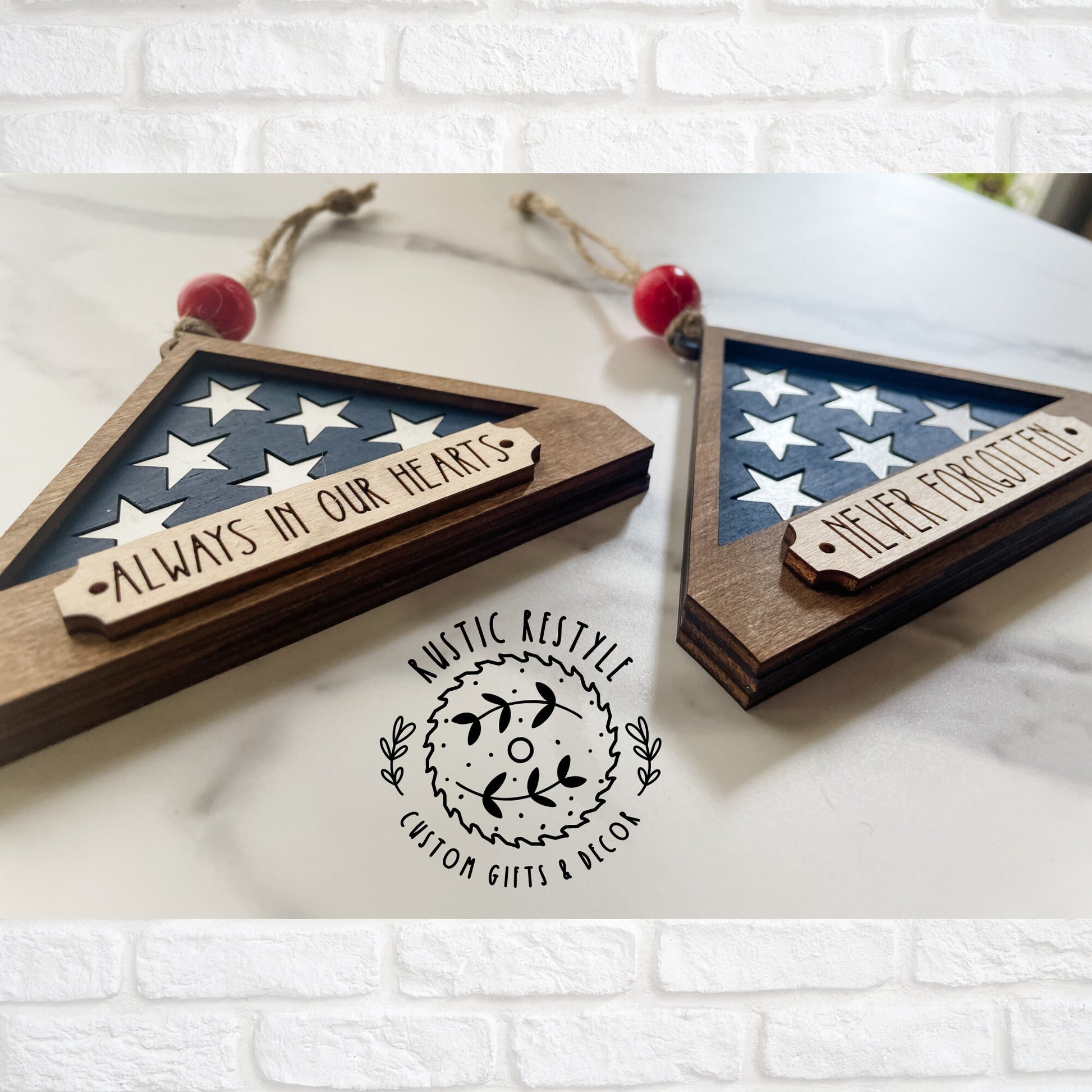 Military flag Memorial day ornament, personalized Memorial Ornament with engraved names
