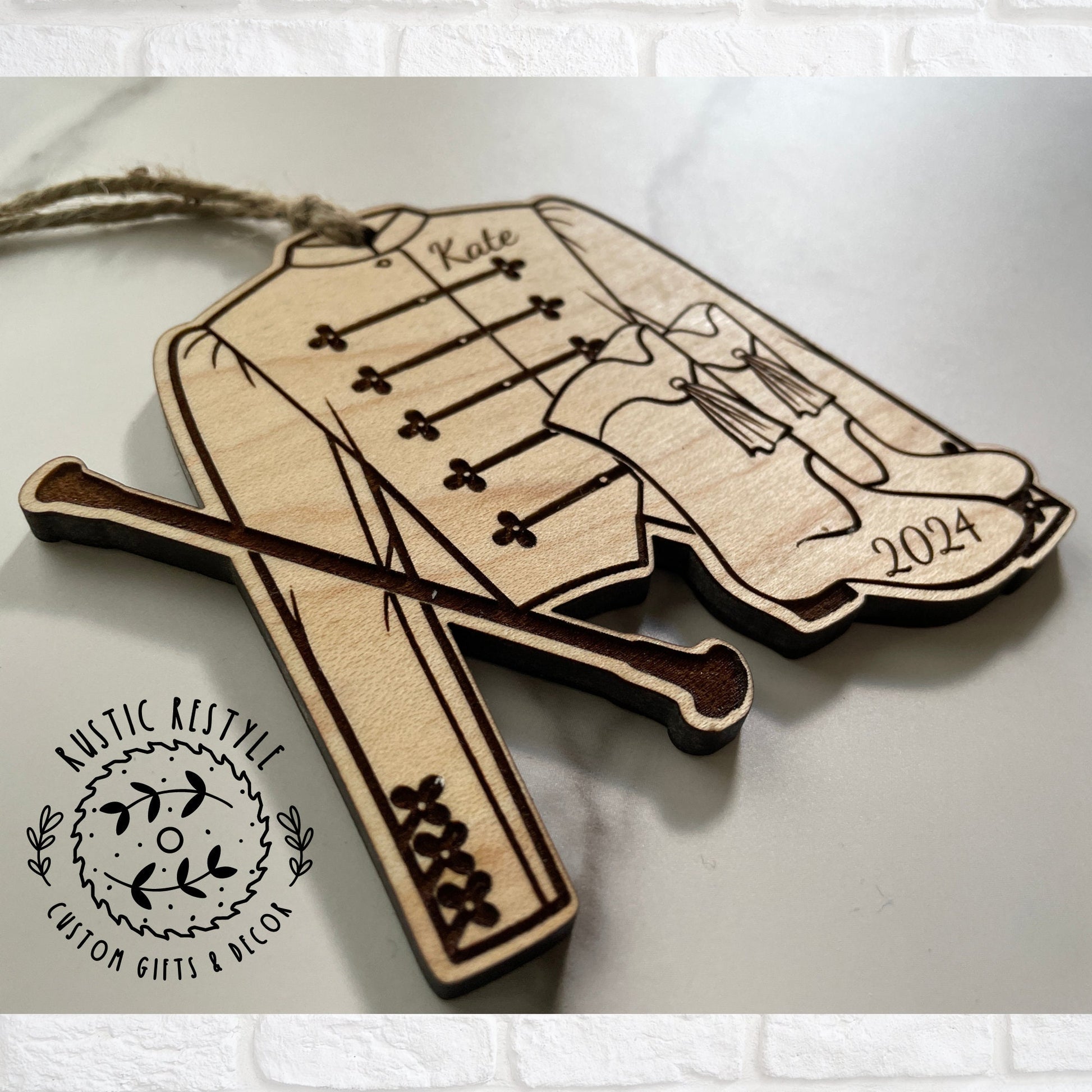 Majorette marching band Laser Engraved Maple Ornament, baton twirl marching Ornament