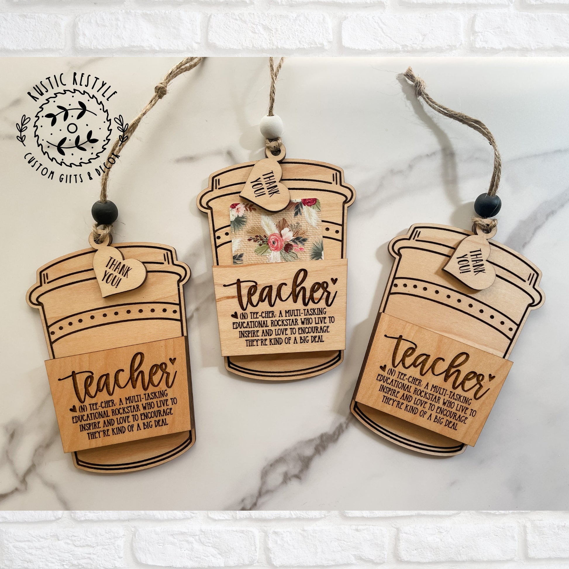 Teacher coffee cup ornament gift card holder Customizable Classroom decoration gift for teachers, paraeducators, and Daycare provider