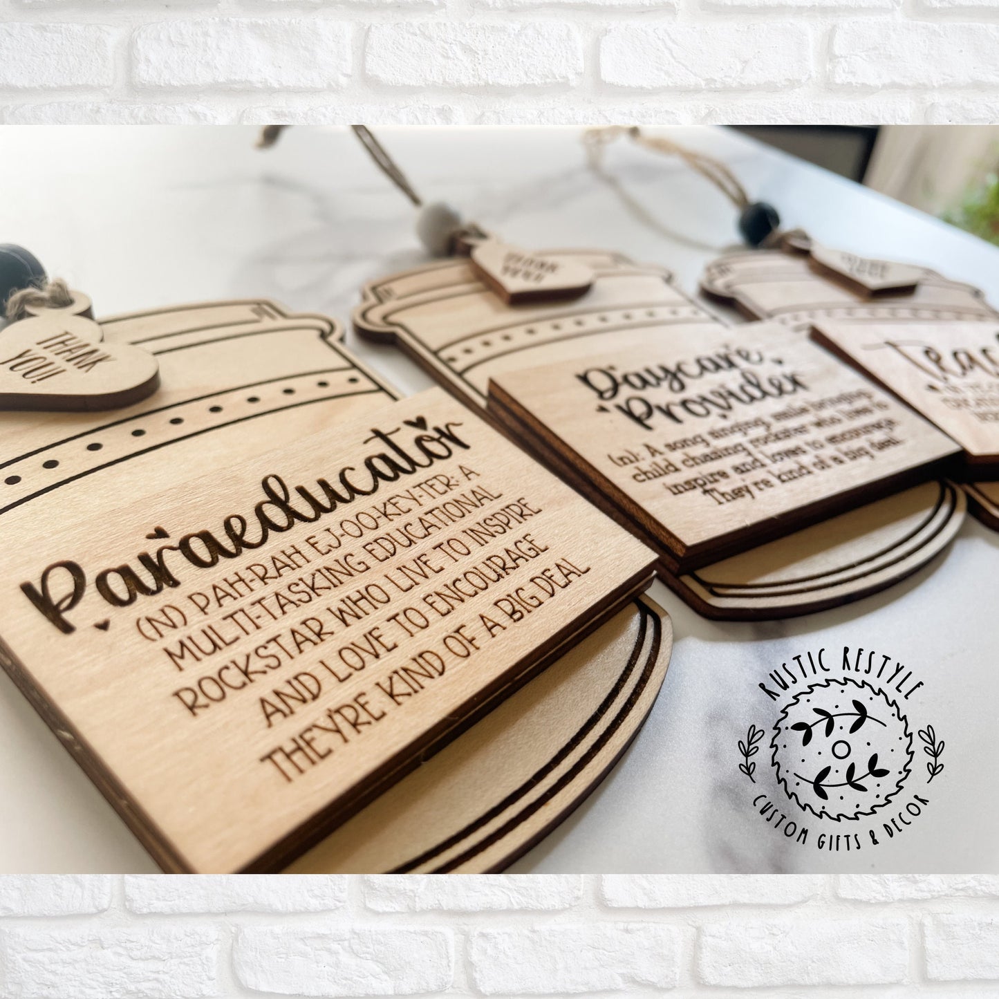 Wooden Teacher coffee cup ornament gift card holder for teachers, paraeducators, and Daycare provider
