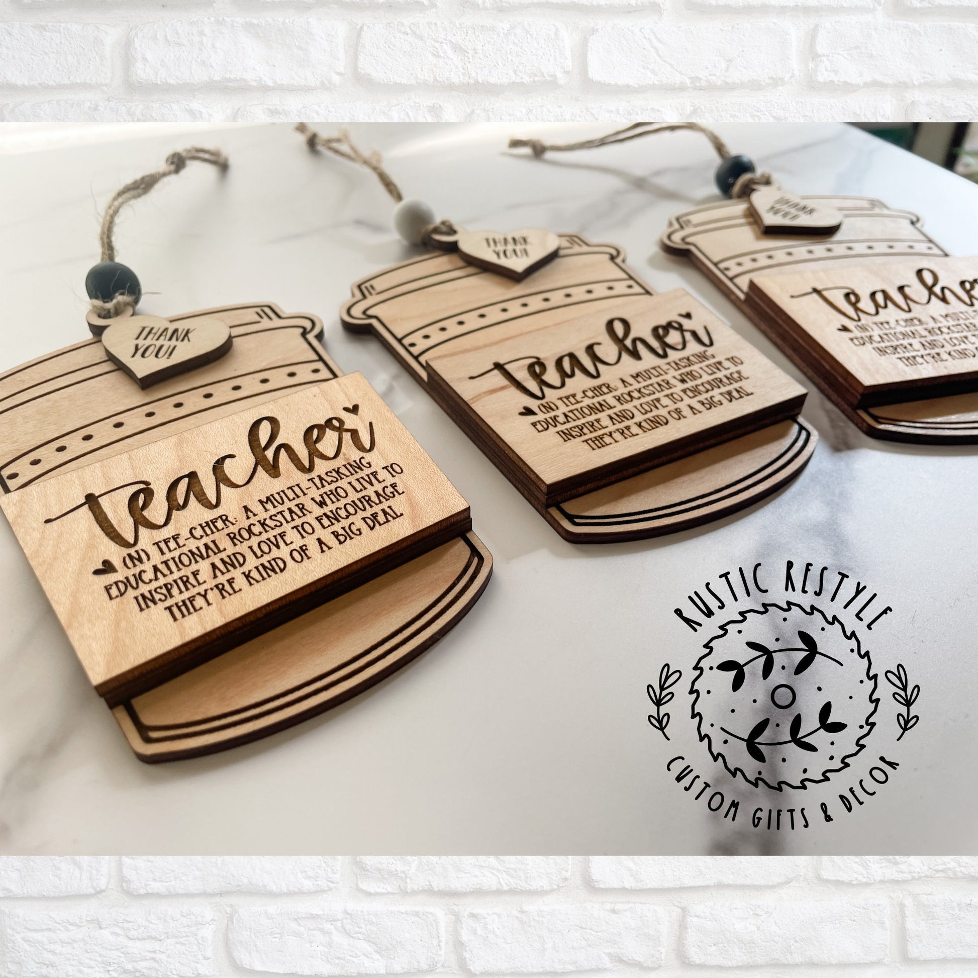 Wooden Teacher coffee cup ornament gift card holder for teachers, paraeducators, and Daycare provider