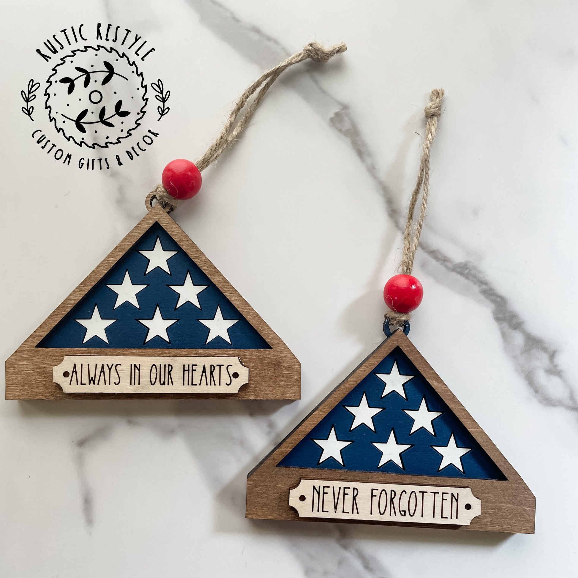 Military flag Remembrance ornament, personalized Memorial Christmas Ornament with engraved names