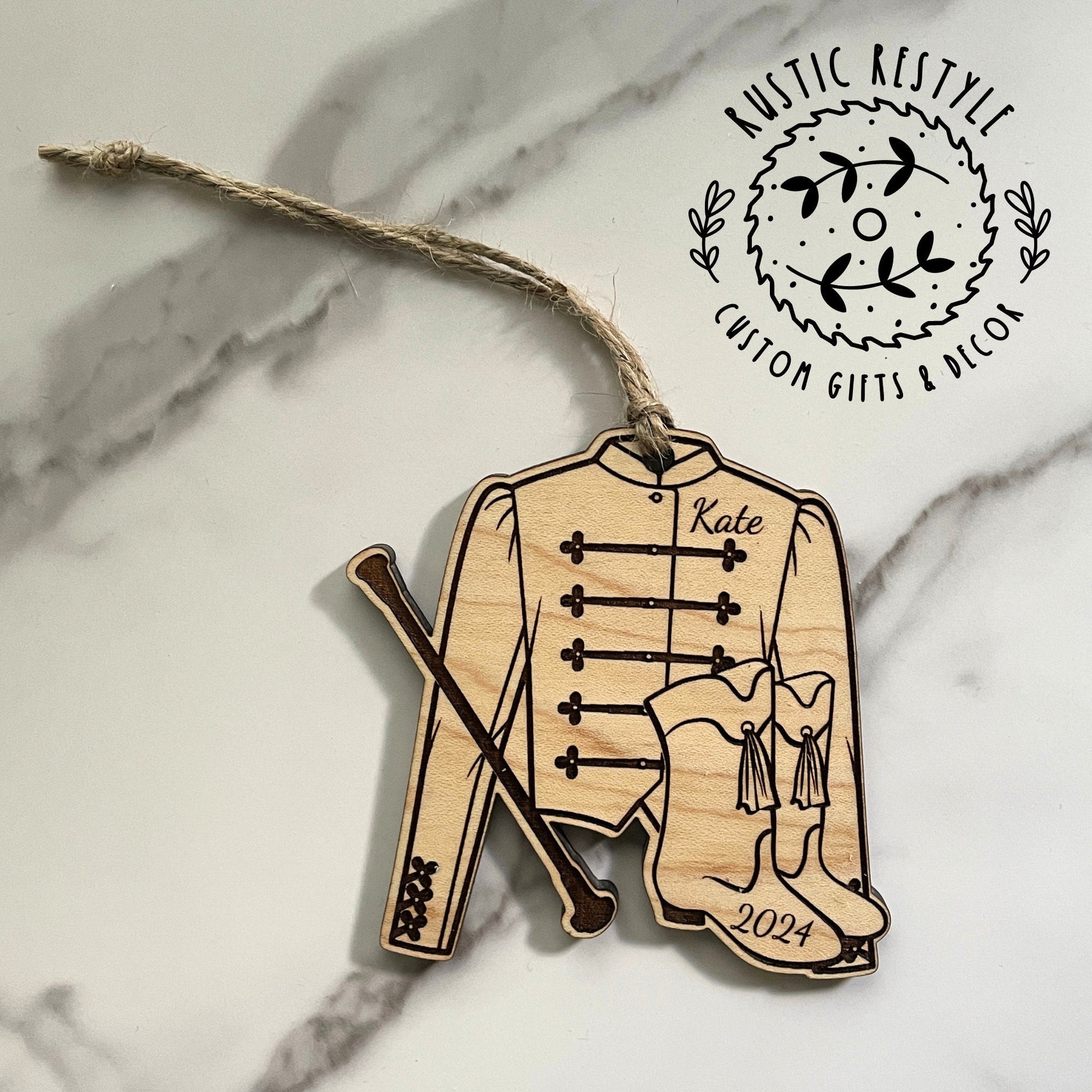 Majorette marching band Laser Engraved Maple Ornament, baton twirl marching Ornament