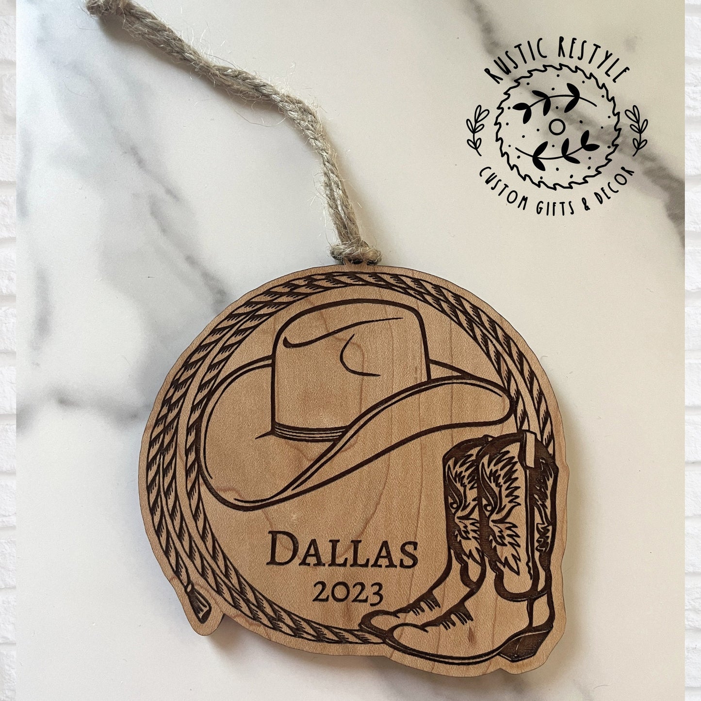 Cowboy or cowgirl personalized Ornament, rodeo roping Ornament, hat and boots and rope