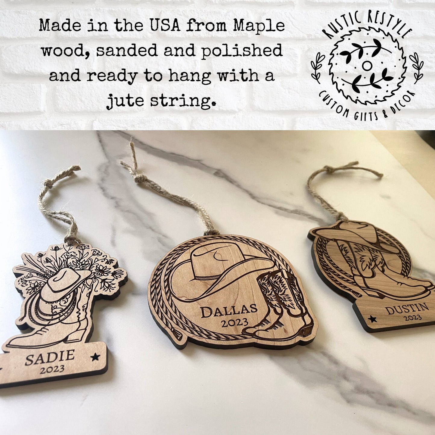 Cowboy or cowgirl personalized Ornament, rodeo roping Ornament, hat and boots and rope