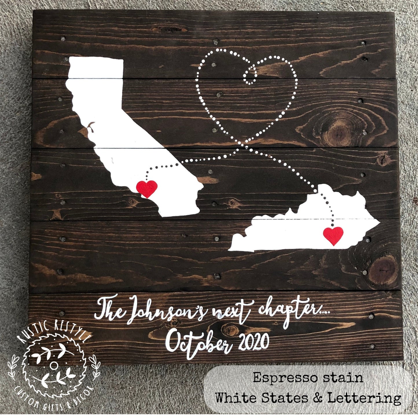 2 State Love Map-Rustic Signs-Wood State Sign-Love Story Art-Custom Location Art-Wedding Gift-Engagement Gift-Couples Gift-Long Distance Map