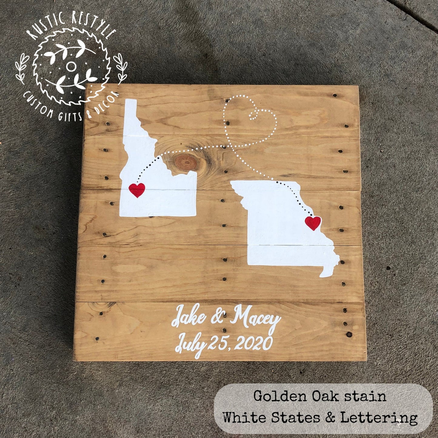 2 State Love Map-Rustic Signs-Wood State Sign-Love Story Art-Custom Location Art-Wedding Gift-Engagement Gift-Couples Gift-Long Distance Map