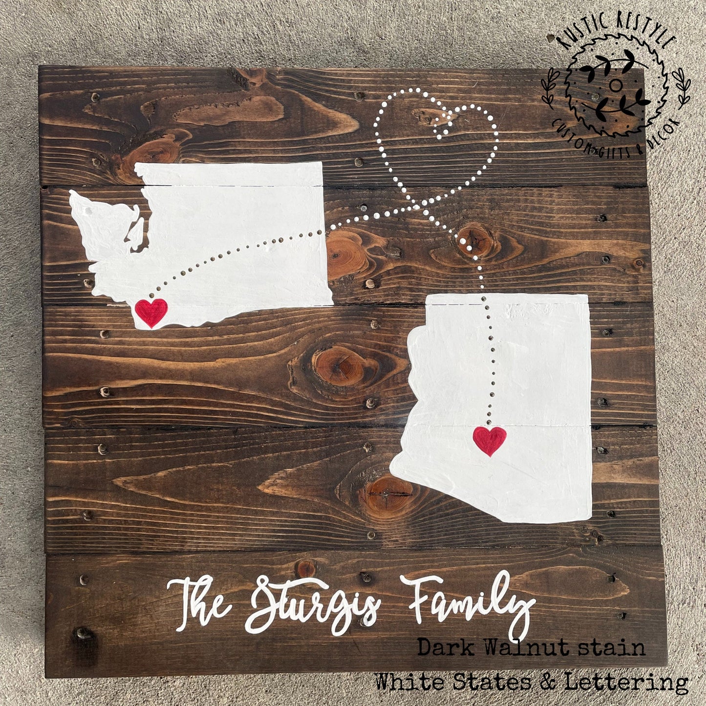 2 State Love Map-Rustic Signs-Wood State Sign-Love Story Art-Custom Location Art-Wedding Gift-Engagement Gift-Couples Gift-Long Distance Map