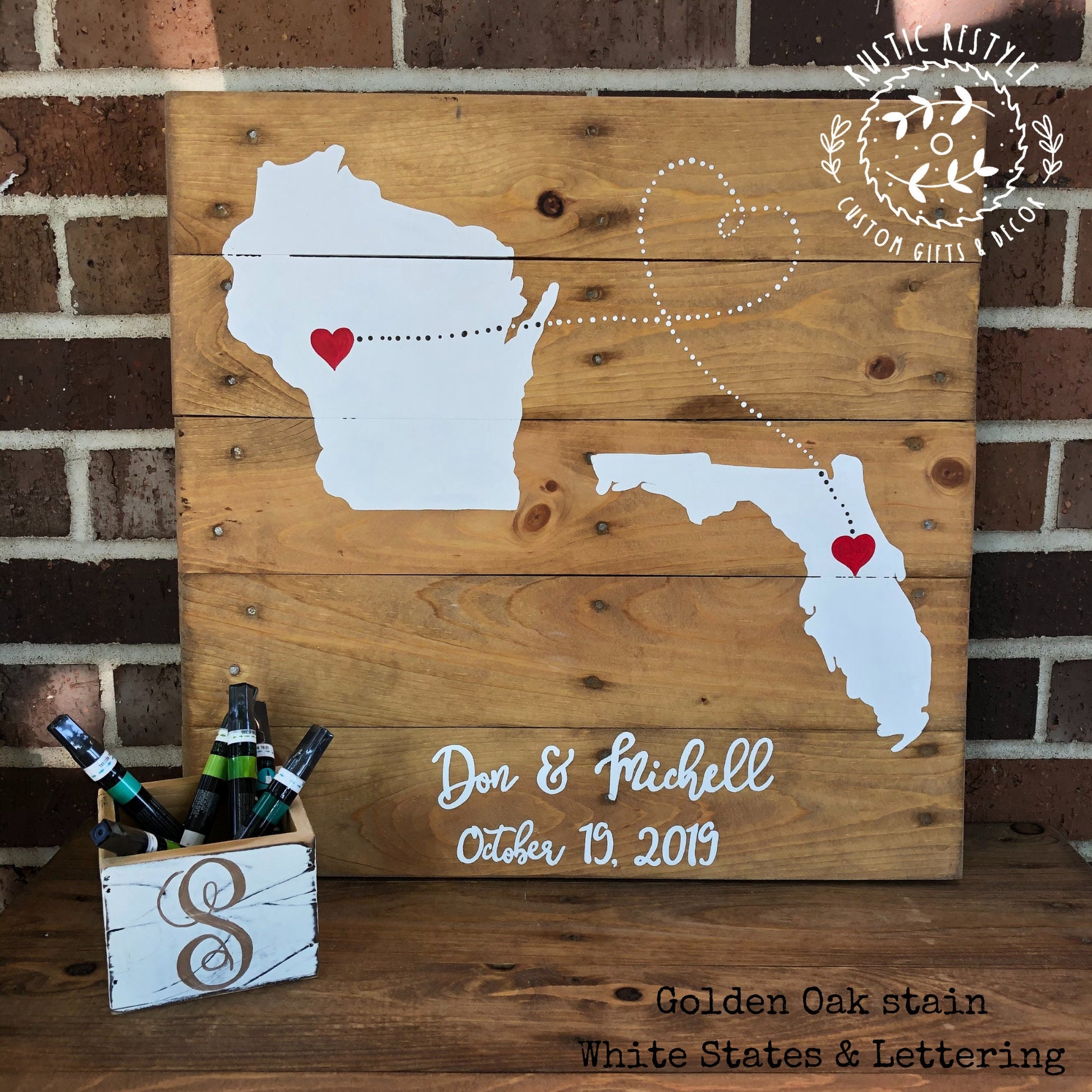 2 State Love Map-Rustic Signs-Wood State Sign-Love Story Art-Custom Location Art-Wedding Gift-Engagement Gift-Couples Gift-Long Distance Map