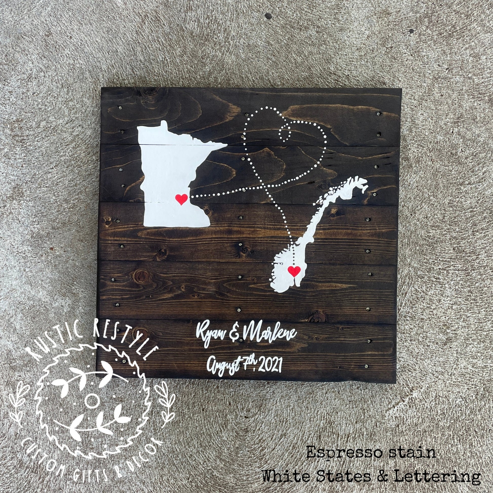 2 State Love Map-Rustic Signs-Wood State Sign-Love Story Art-Custom Location Art-Wedding Gift-Engagement Gift-Couples Gift-Long Distance Map
