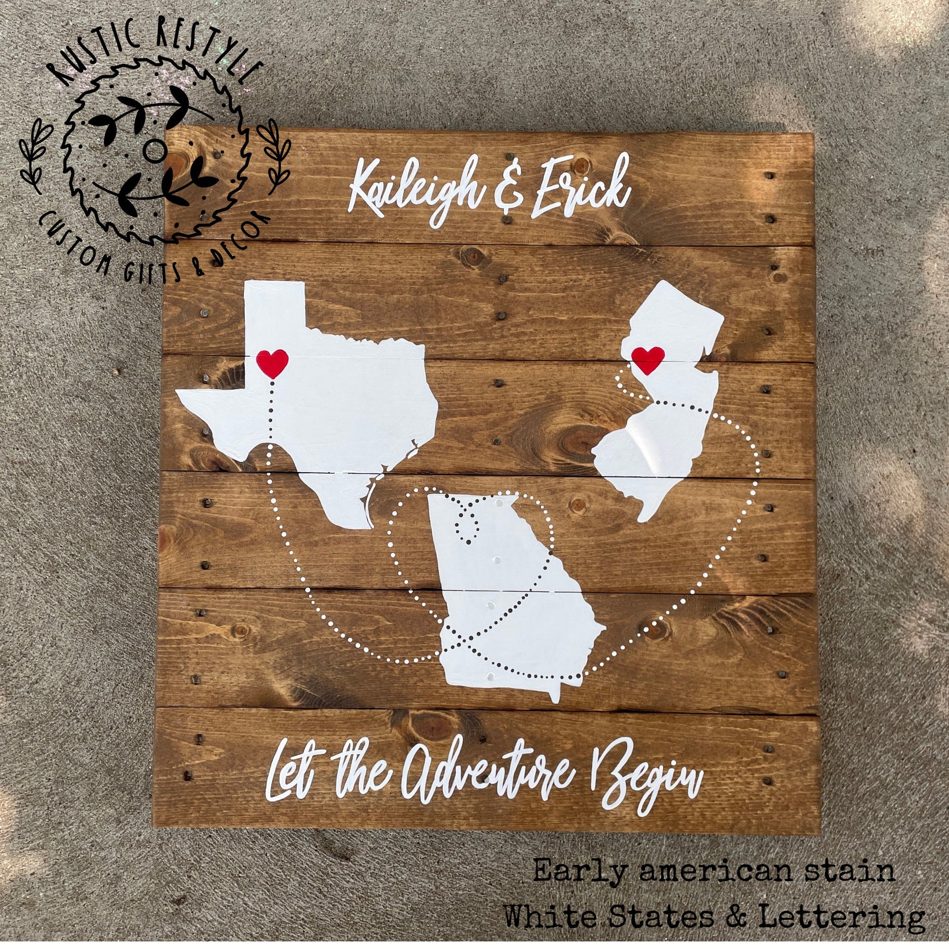 2 State Love Map-Rustic Signs-Wood State Sign-Love Story Art-Custom Location Art-Wedding Gift-Engagement Gift-Couples Gift-Long Distance Map