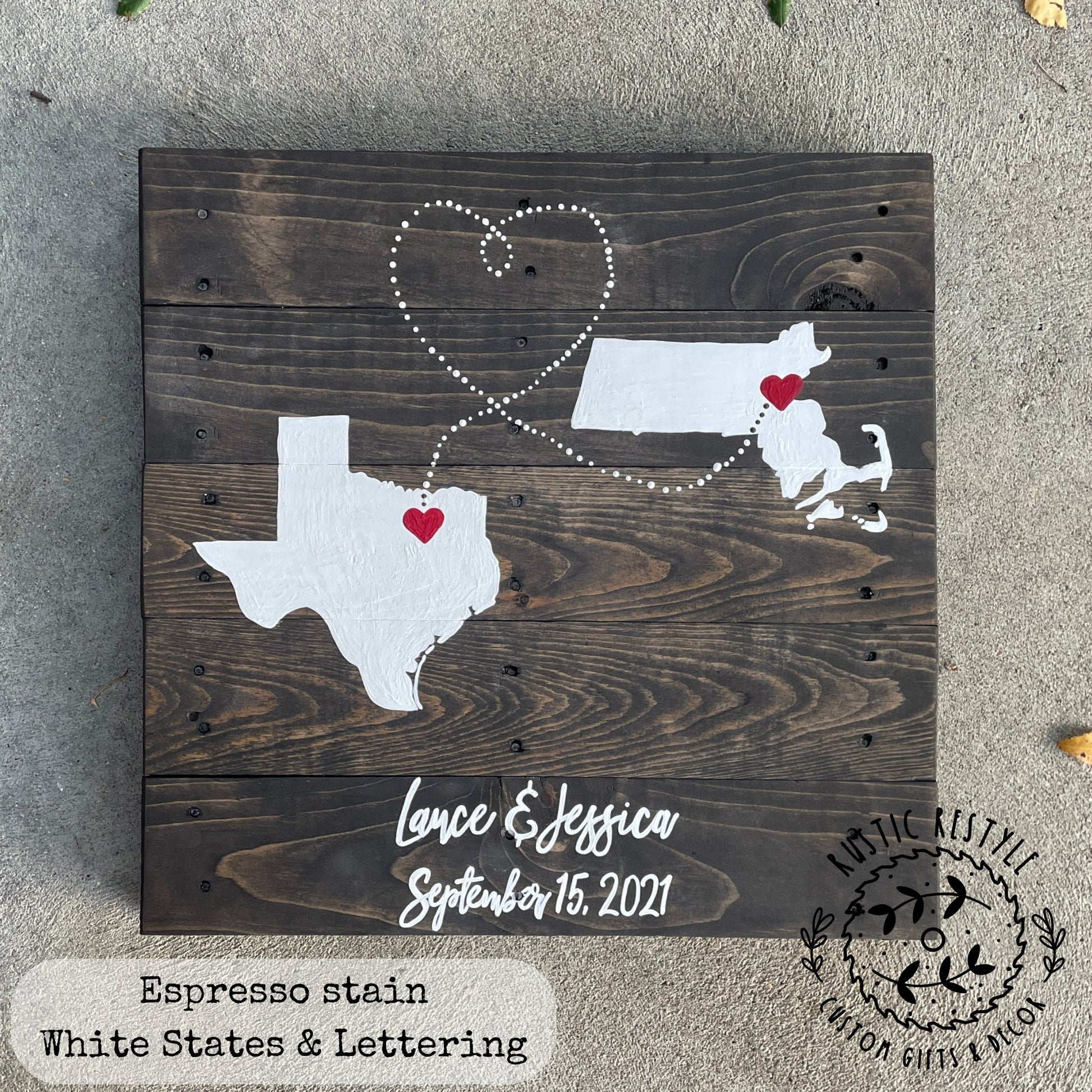 2 State Love Map-Rustic Signs-Wood State Sign-Love Story Art-Custom Location Art-Wedding Gift-Engagement Gift-Couples Gift-Long Distance Map