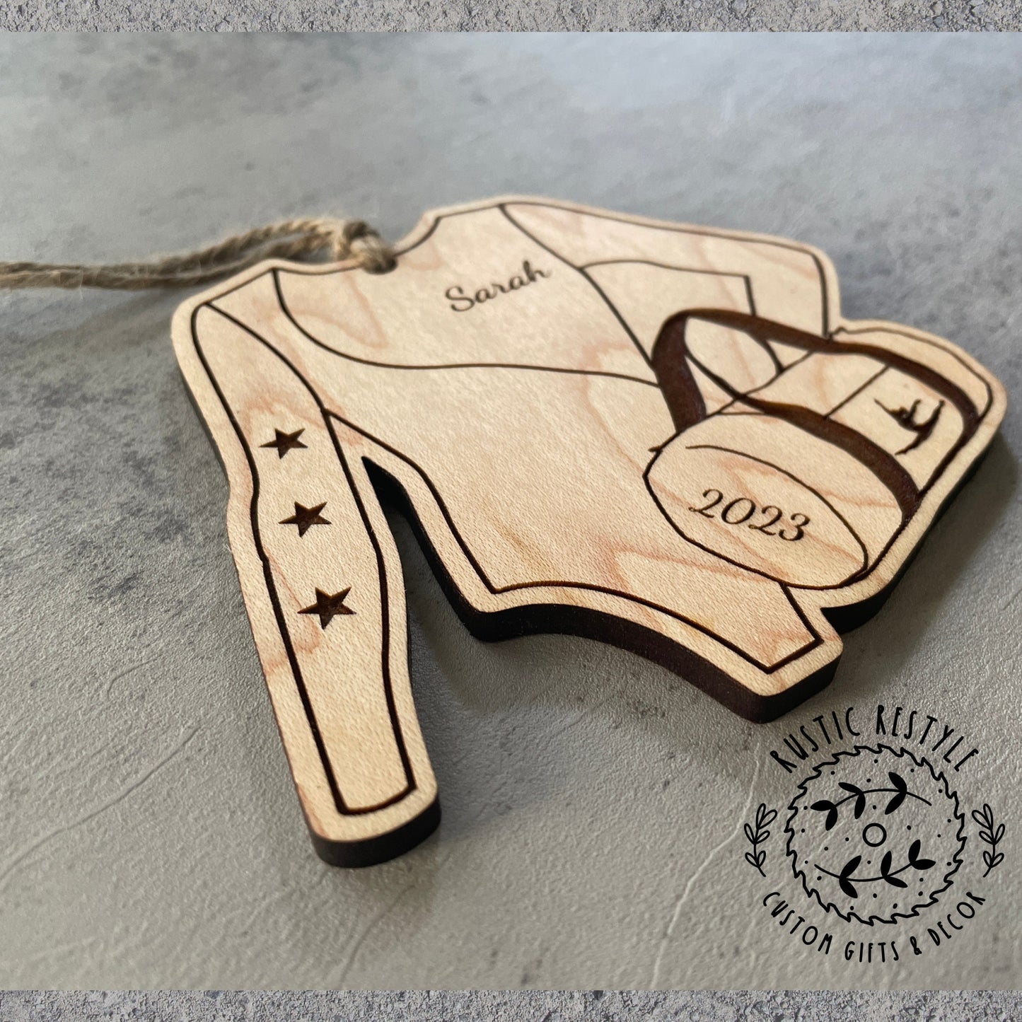 Personalized Gymnastics Christmas Ornament, Gymnast leotard, and gym bag ornament