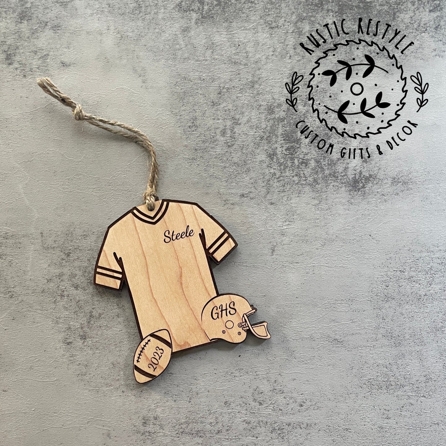 Personalized Football Christmas Ornament Football jersey, helmet, and ball