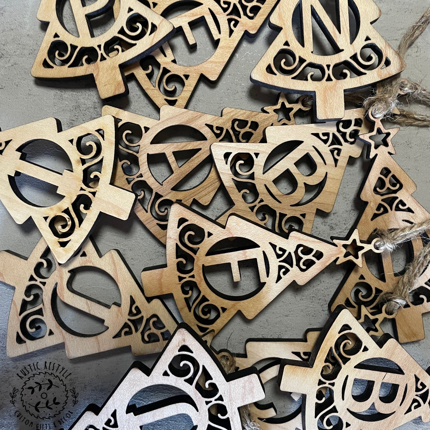 Initial Letter Christmas tree ornament, Monogram ornaments or stocking tags