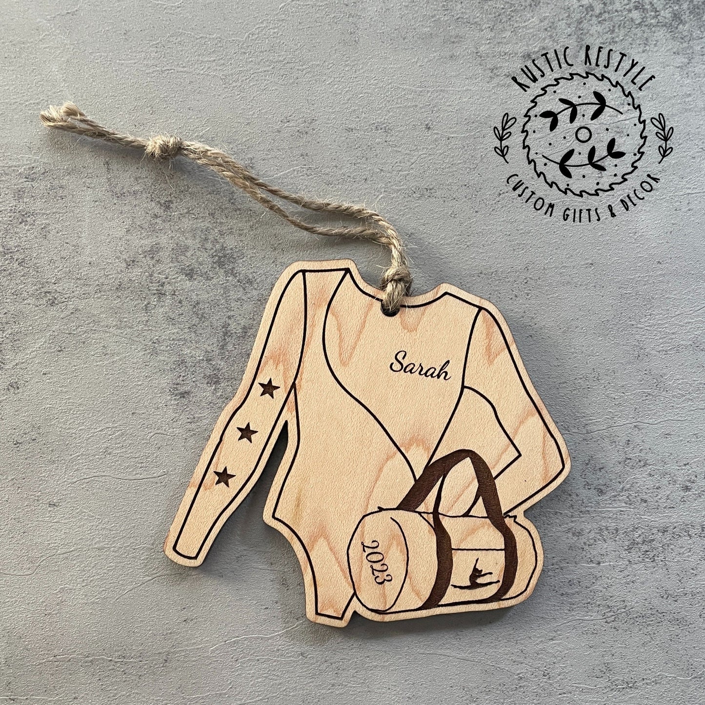 Personalized Gymnastics Christmas Ornament, Gymnast leotard, and gym bag ornament