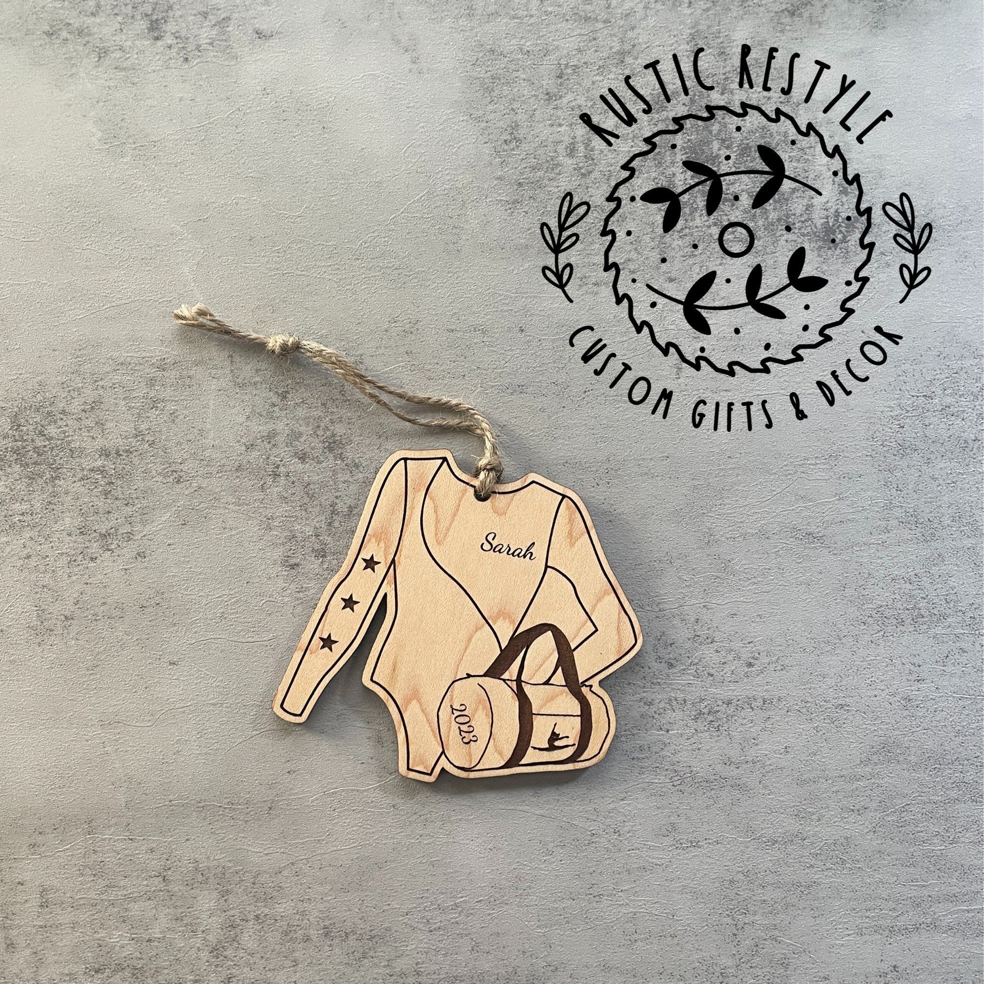 Personalized Gymnastics Christmas Ornament, Gymnast leotard, and gym bag ornament