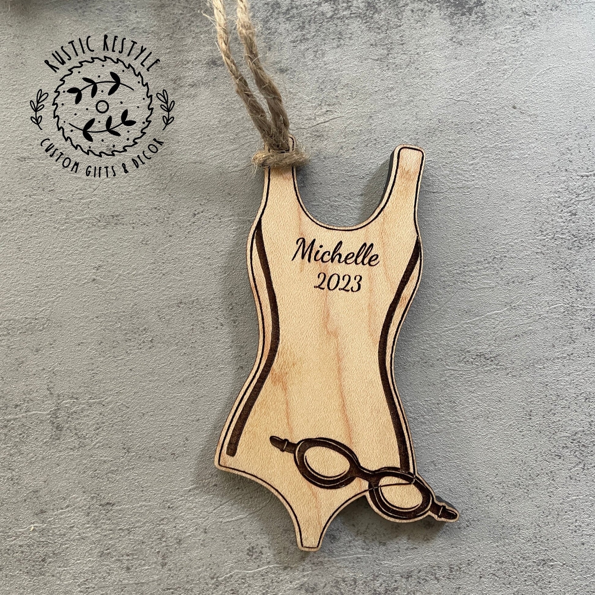 Swimming Christmas Ornament, Personalized swimming trunks or swim suit with goggles