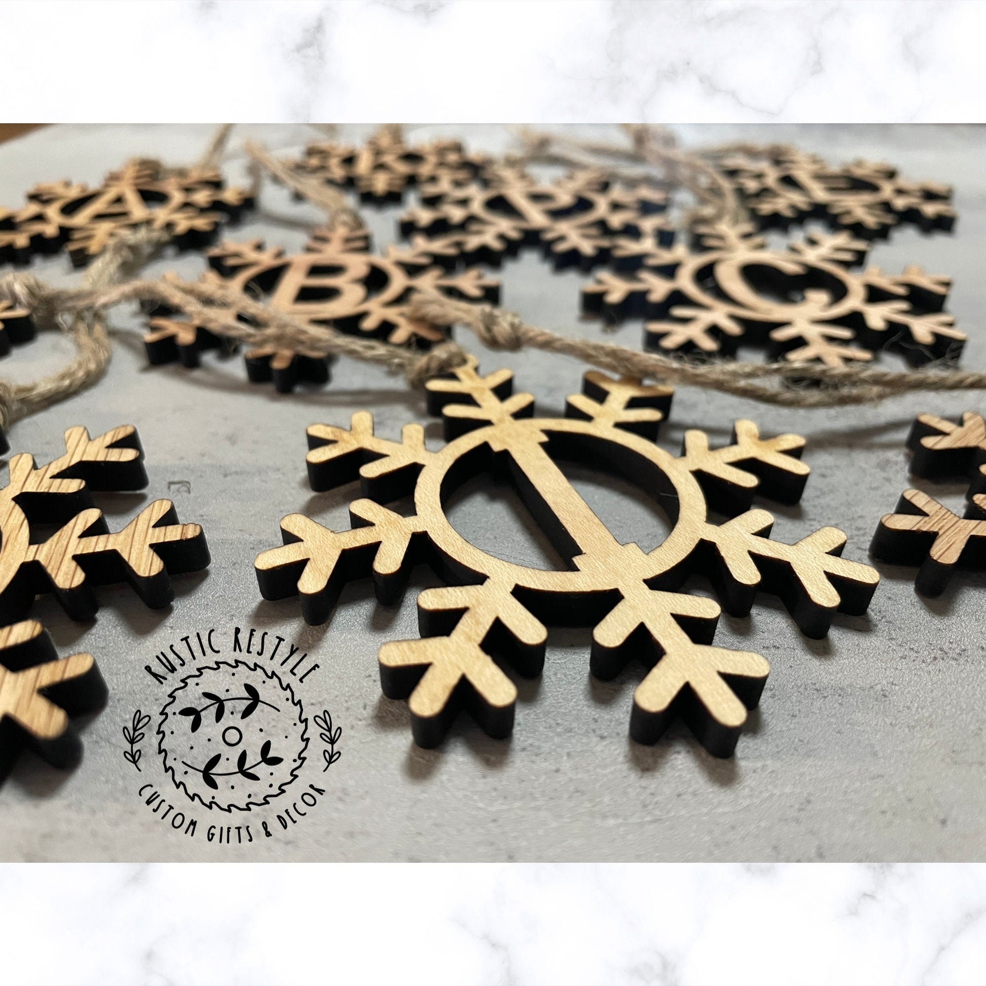 Initial Letter snowflake ornament, Monogram ornaments, or stocking tags