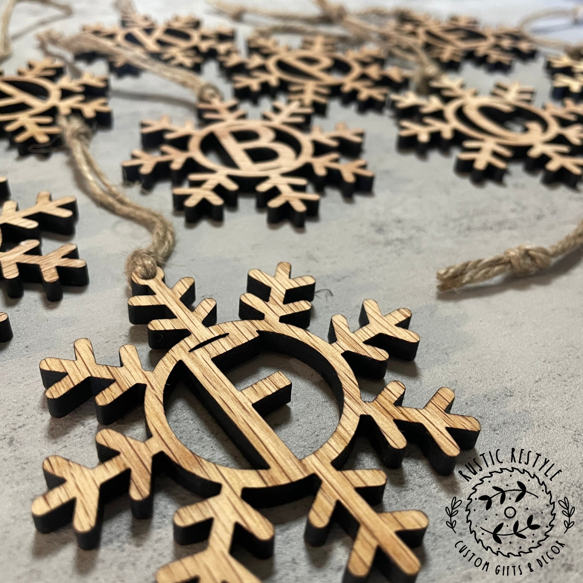 Initial Letter snowflake ornament, Monogram ornaments, or stocking tags