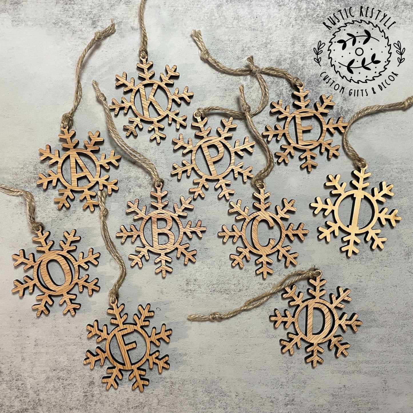 Initial Letter snowflake ornament, Monogram ornaments, or stocking tags
