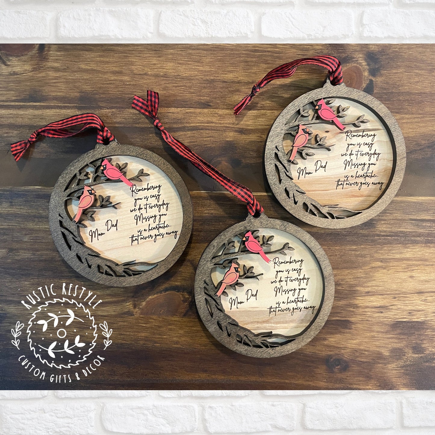 cardinal tree Remembrance ornament, a 4inch remembrance Christmas ornament that can be personalized with engraved names on the back
