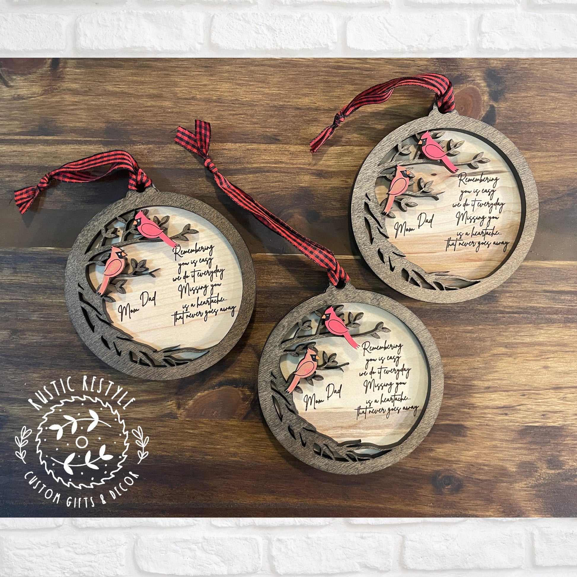 cardinal tree Remembrance ornament, a 4inch remembrance Christmas ornament that can be personalized with engraved names on the back