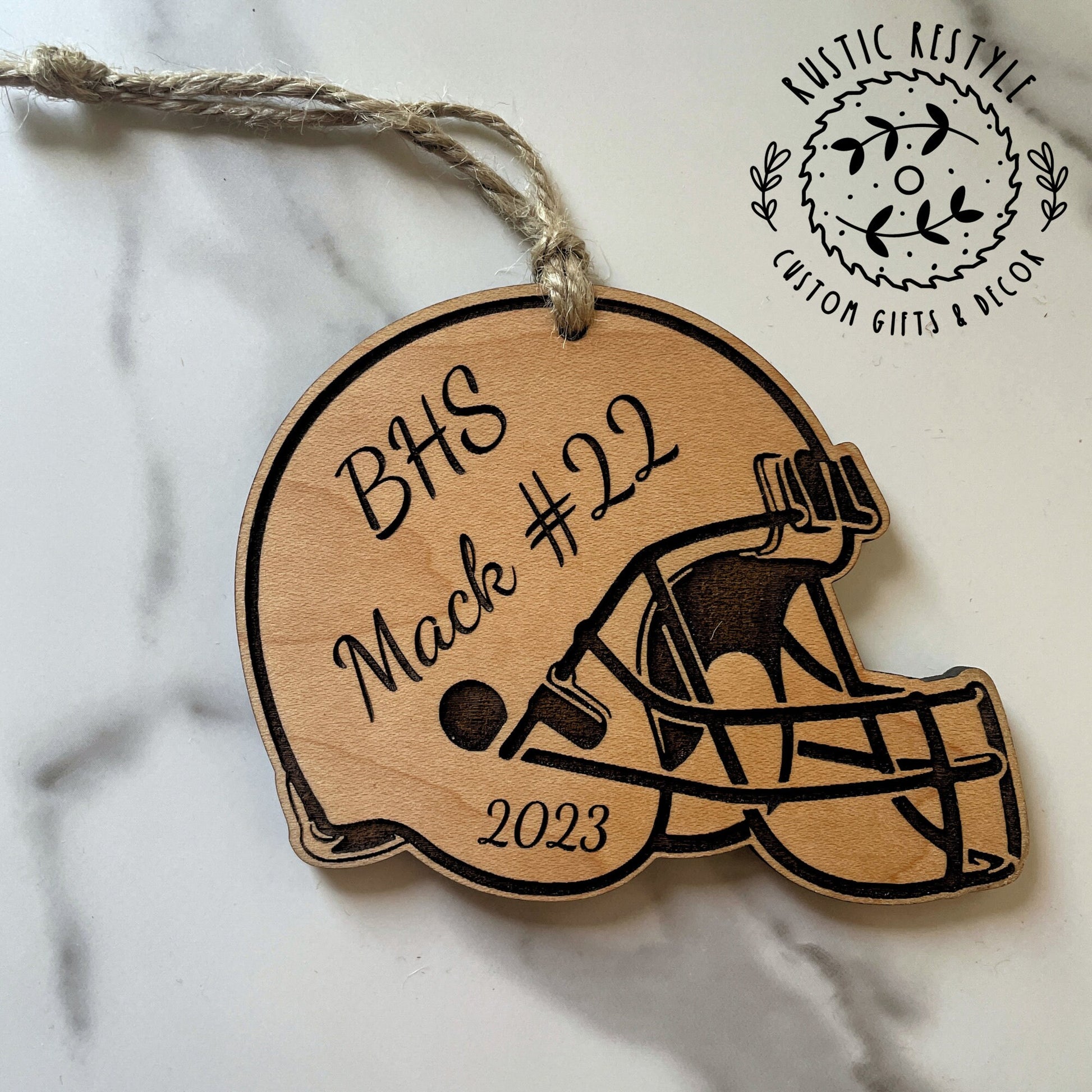 Football helmet Christmas Ornament, Personalized High school name ornament