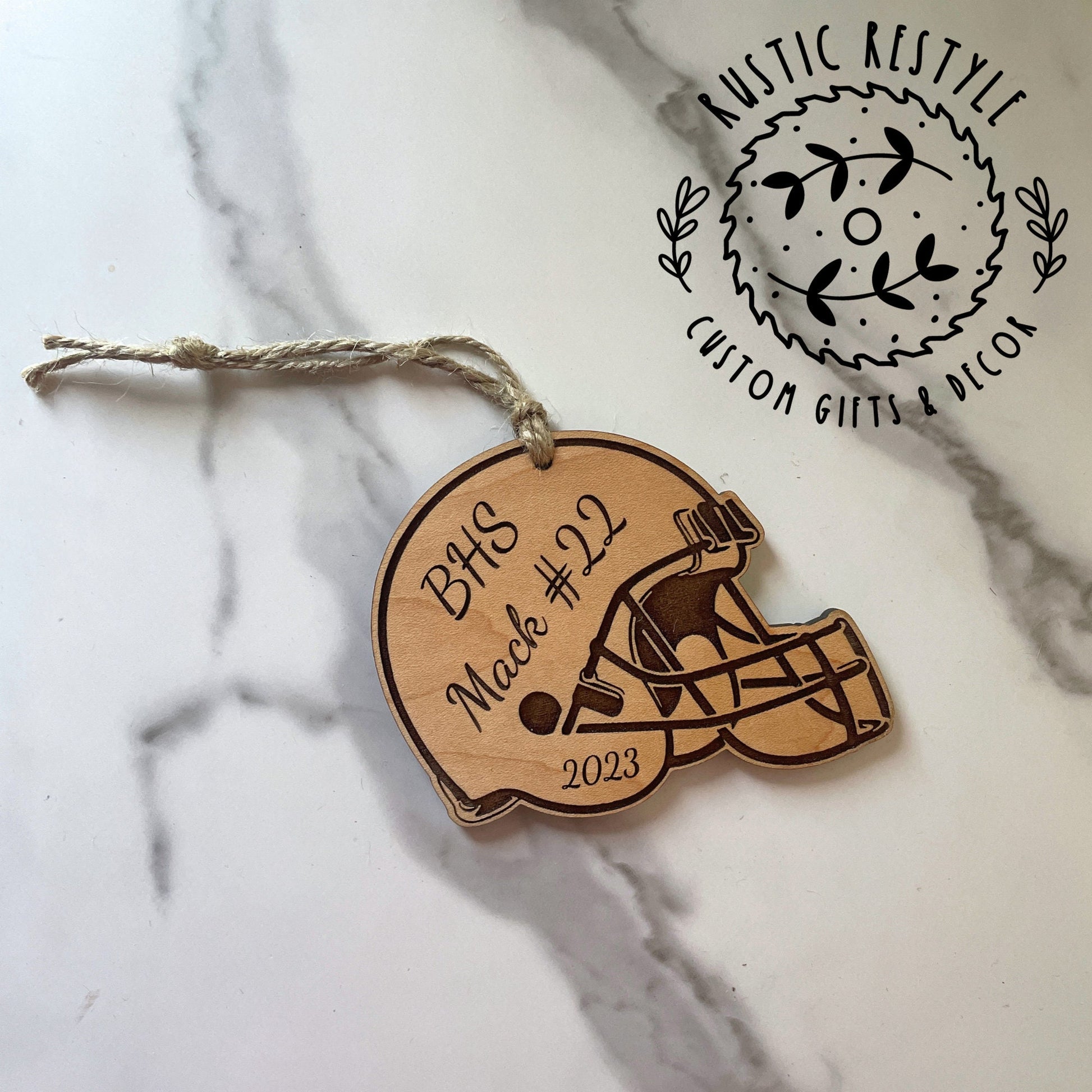 Football helmet Christmas Ornament, Personalized High school name ornament